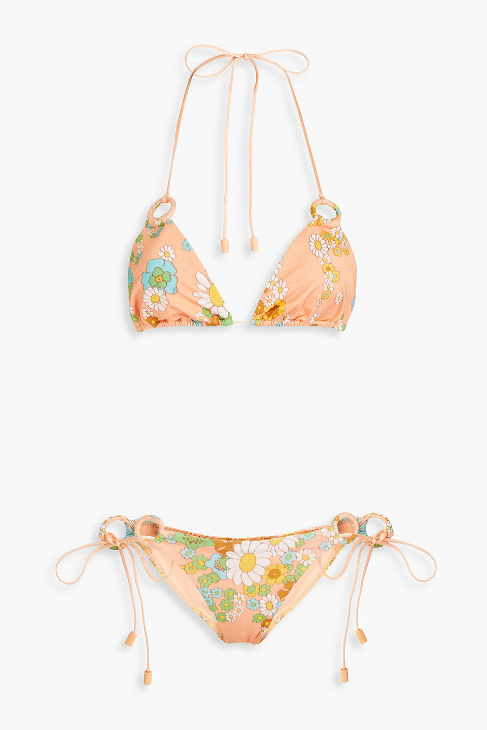 Zimmermann Lola Floral-print Triangle Bikini In Peach