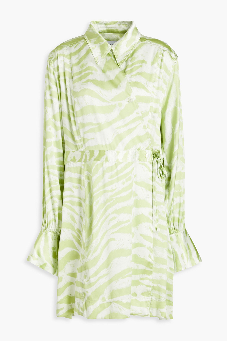 Tiger-print silk-blend satin mini wrap dress