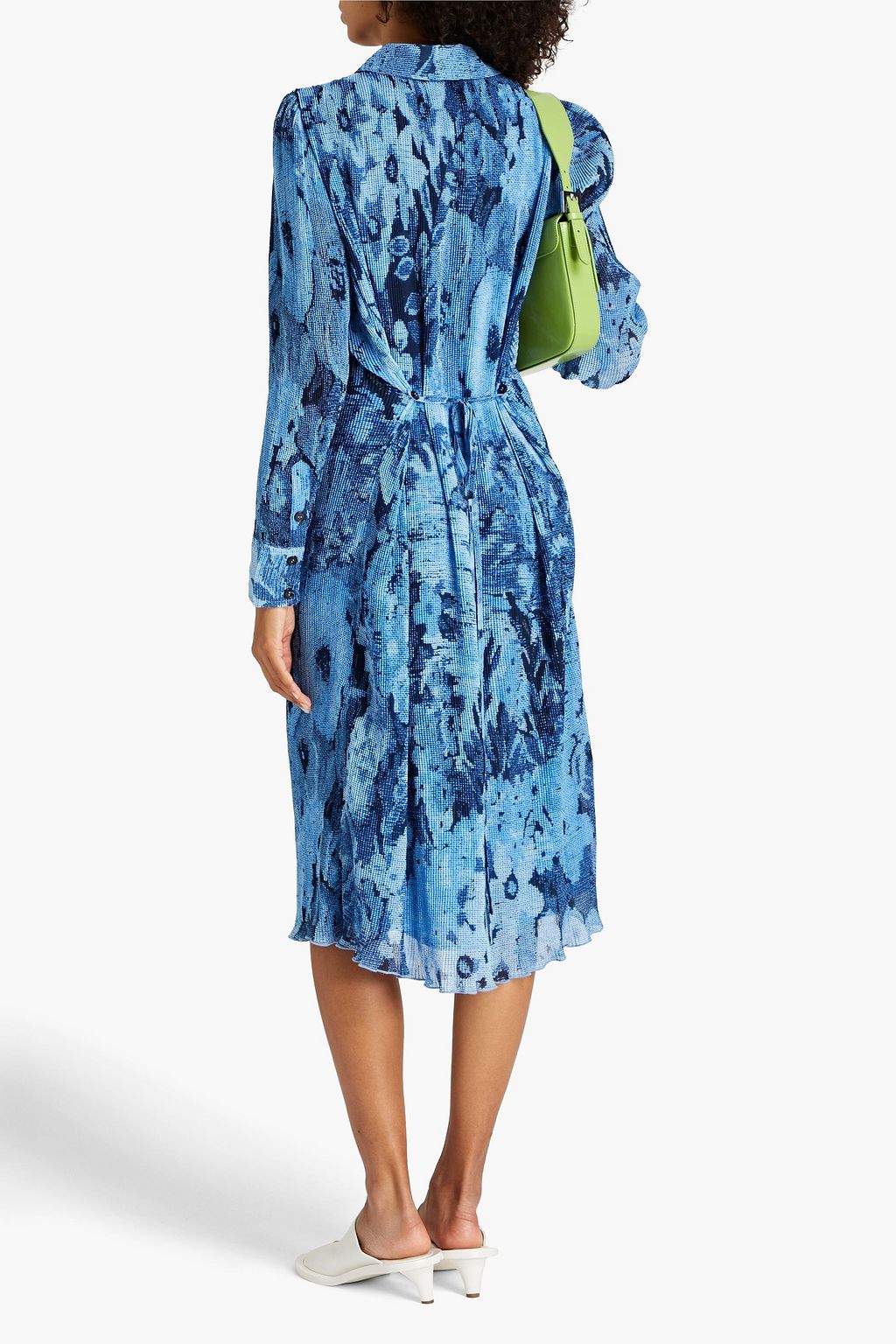 GANNI Printed plissé-georgette midi shirt dress