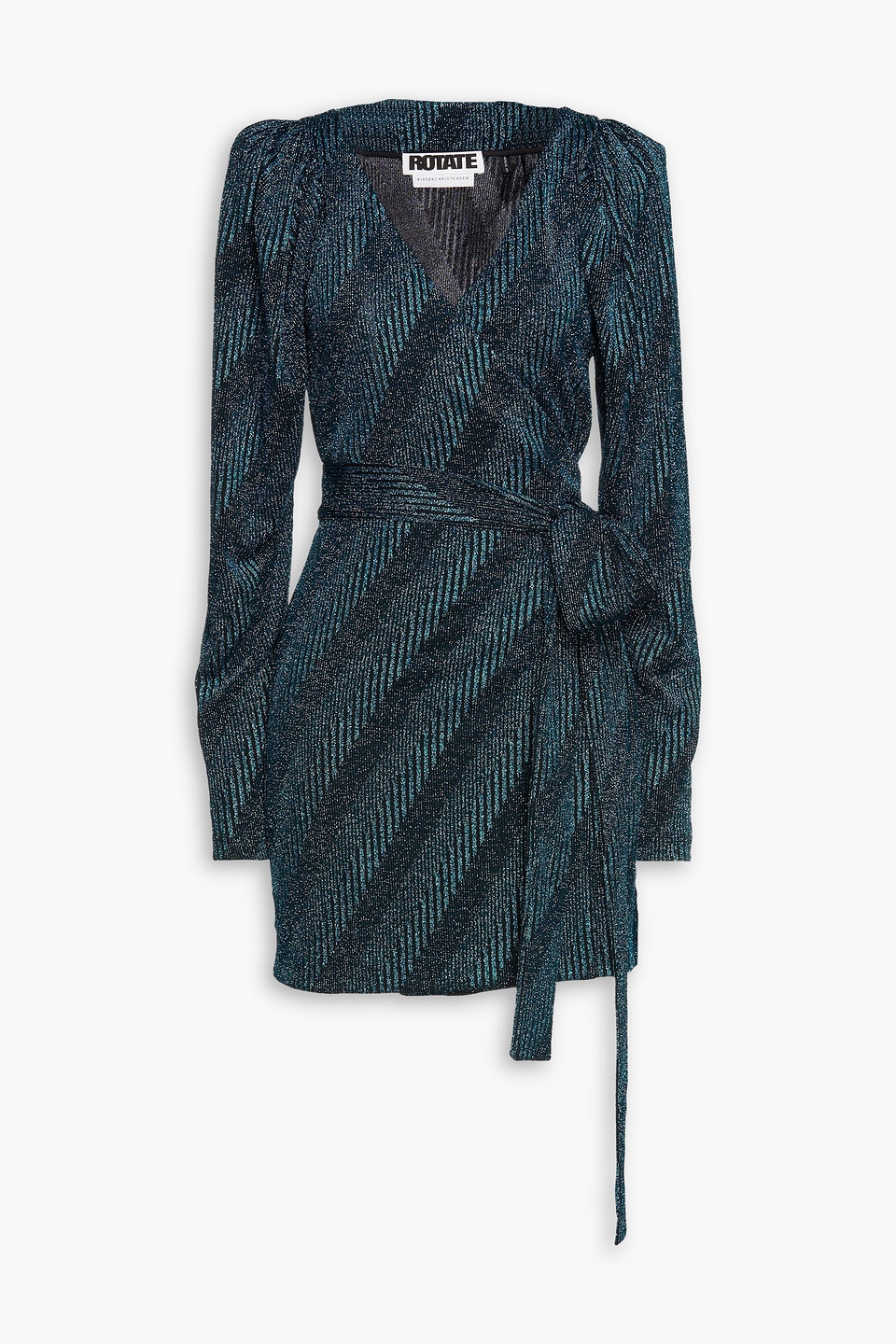 Rotate Birger Christensen Bridget Metallic Ribbedknit Mini Wrap Dress