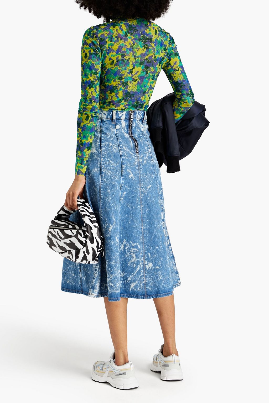 GANNI Bleached denim midi skirt