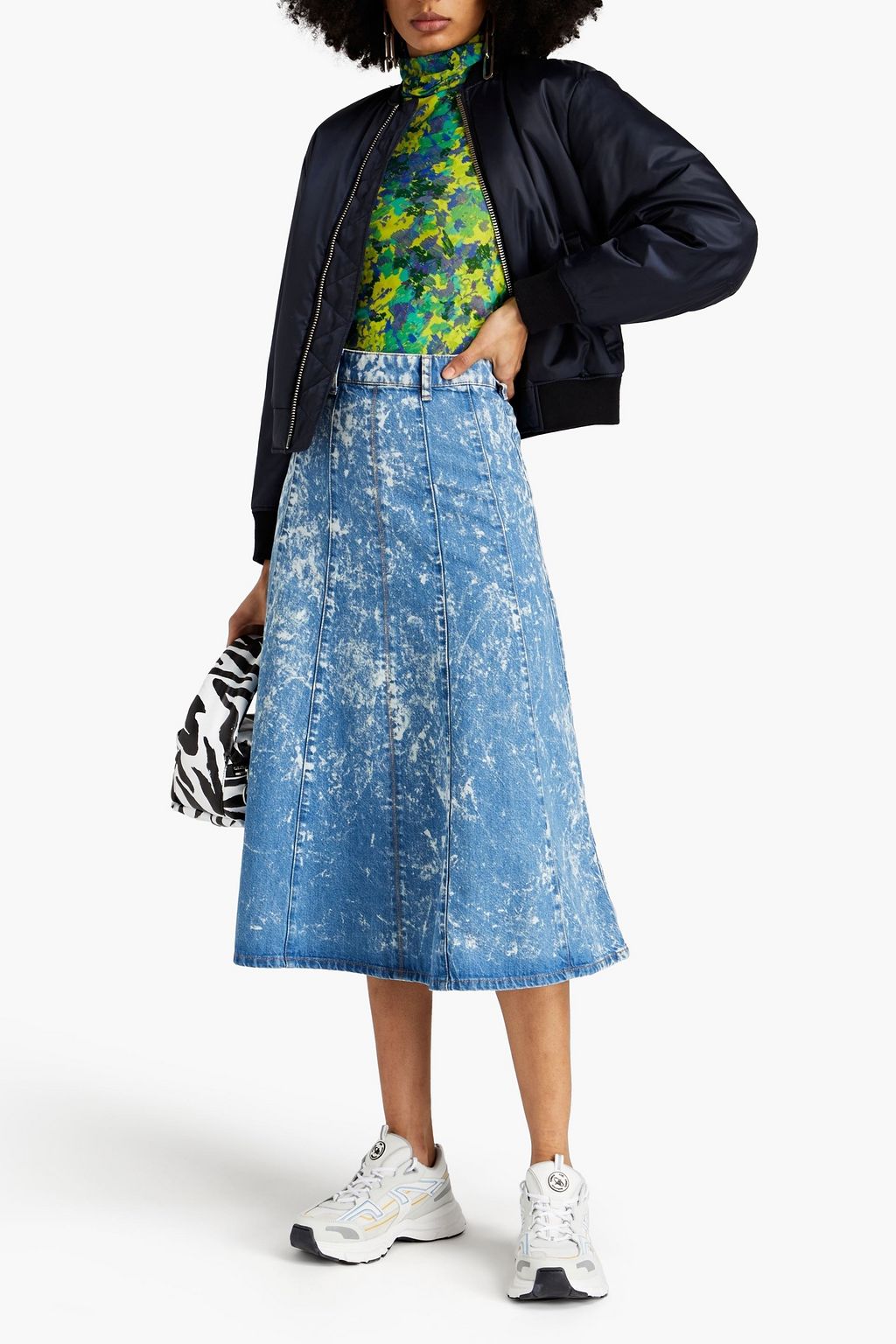 GANNI Bleached denim midi skirt