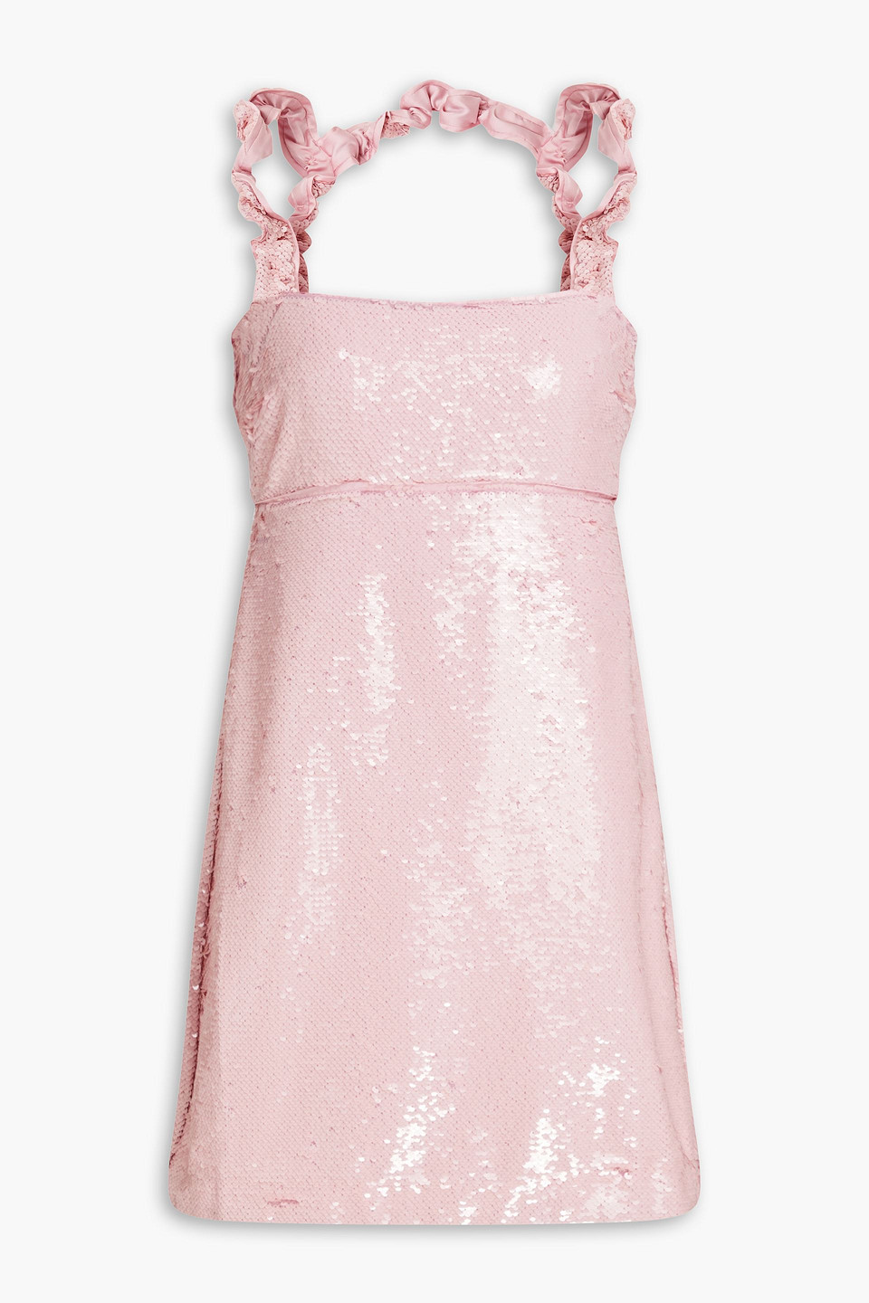 Ganni Ruffle-trimmed Sequined Georgette Mini Dress In Pink