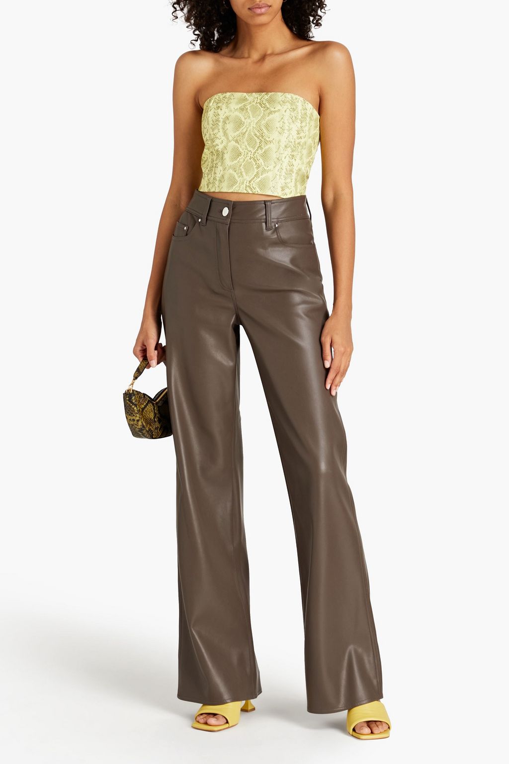 ROTATE BIRGER CHRISTENSEN Emili strapless cropped faux snake-effect leather top