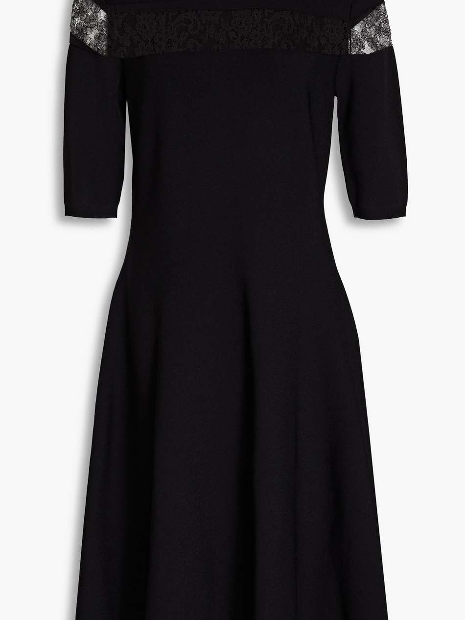 flared lace-trimmed knitted dress