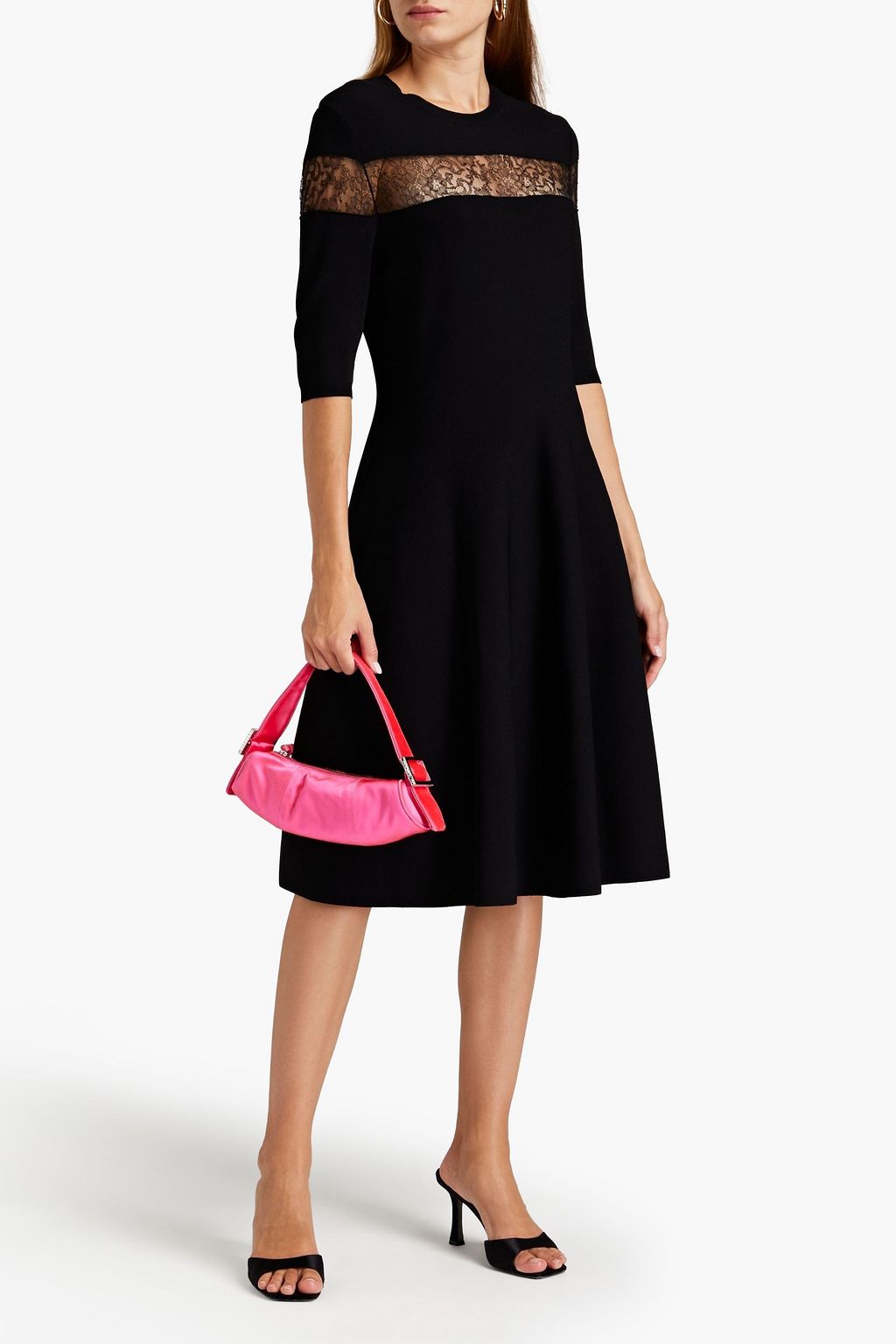 VALENTINO GARAVANI Flared lace-trimmed knitted dress