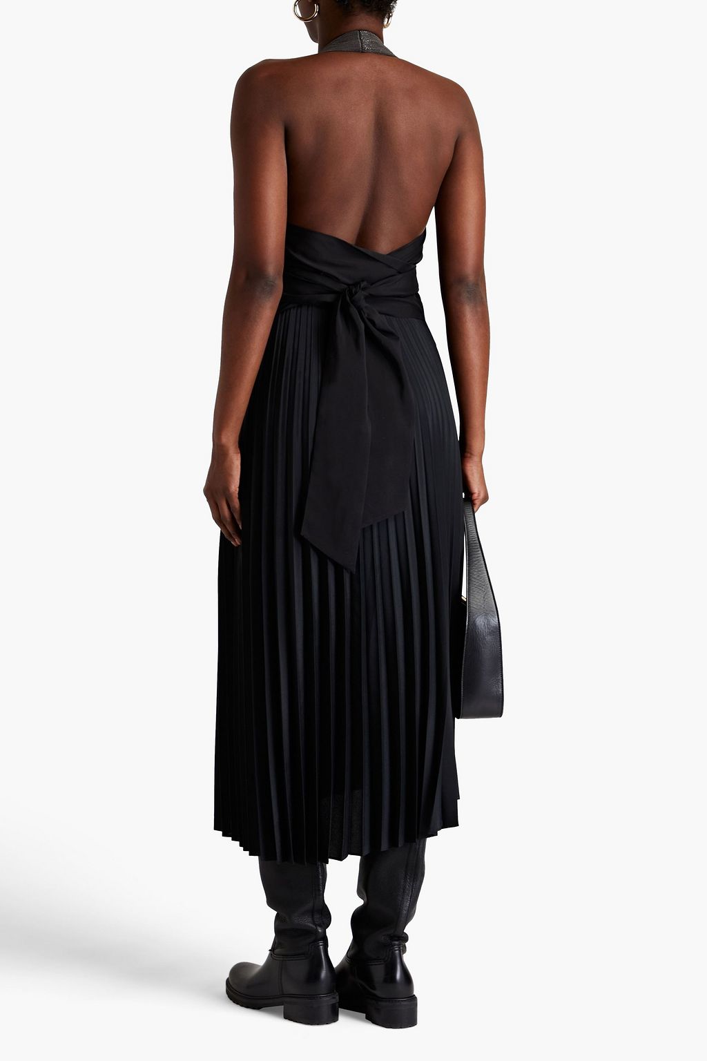 BRUNELLO CUCINELLI Bead-embellished stretch-silk halterneck top
