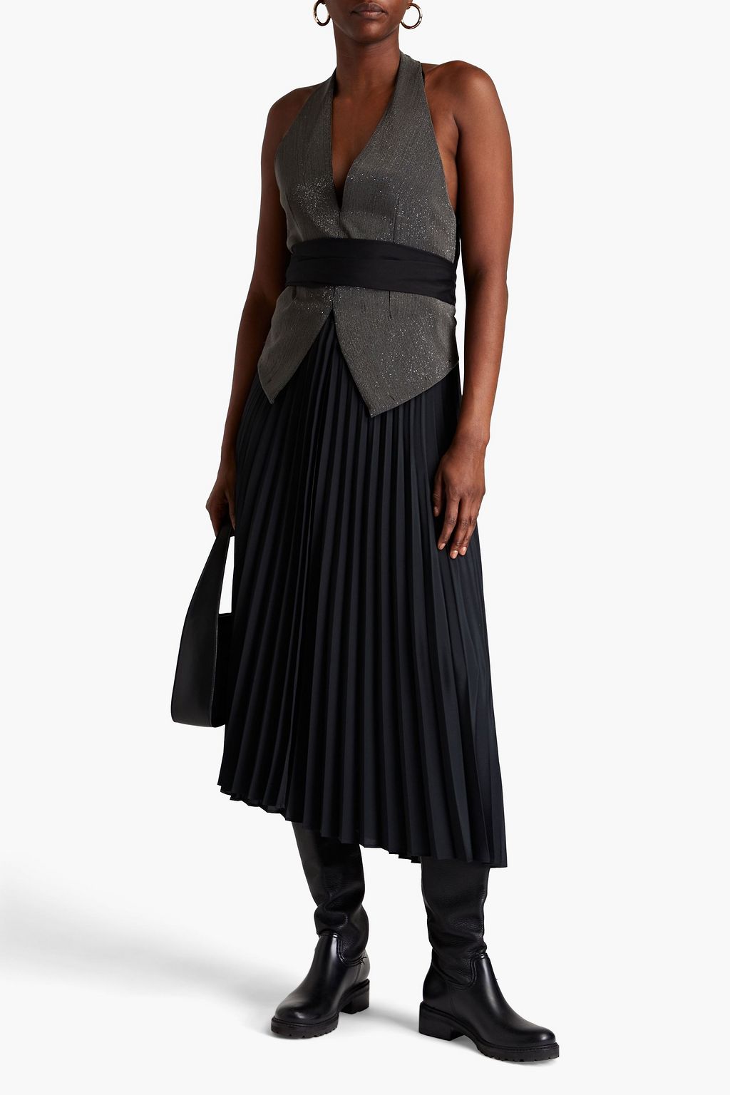 BRUNELLO CUCINELLI Bead-embellished stretch-silk halterneck top