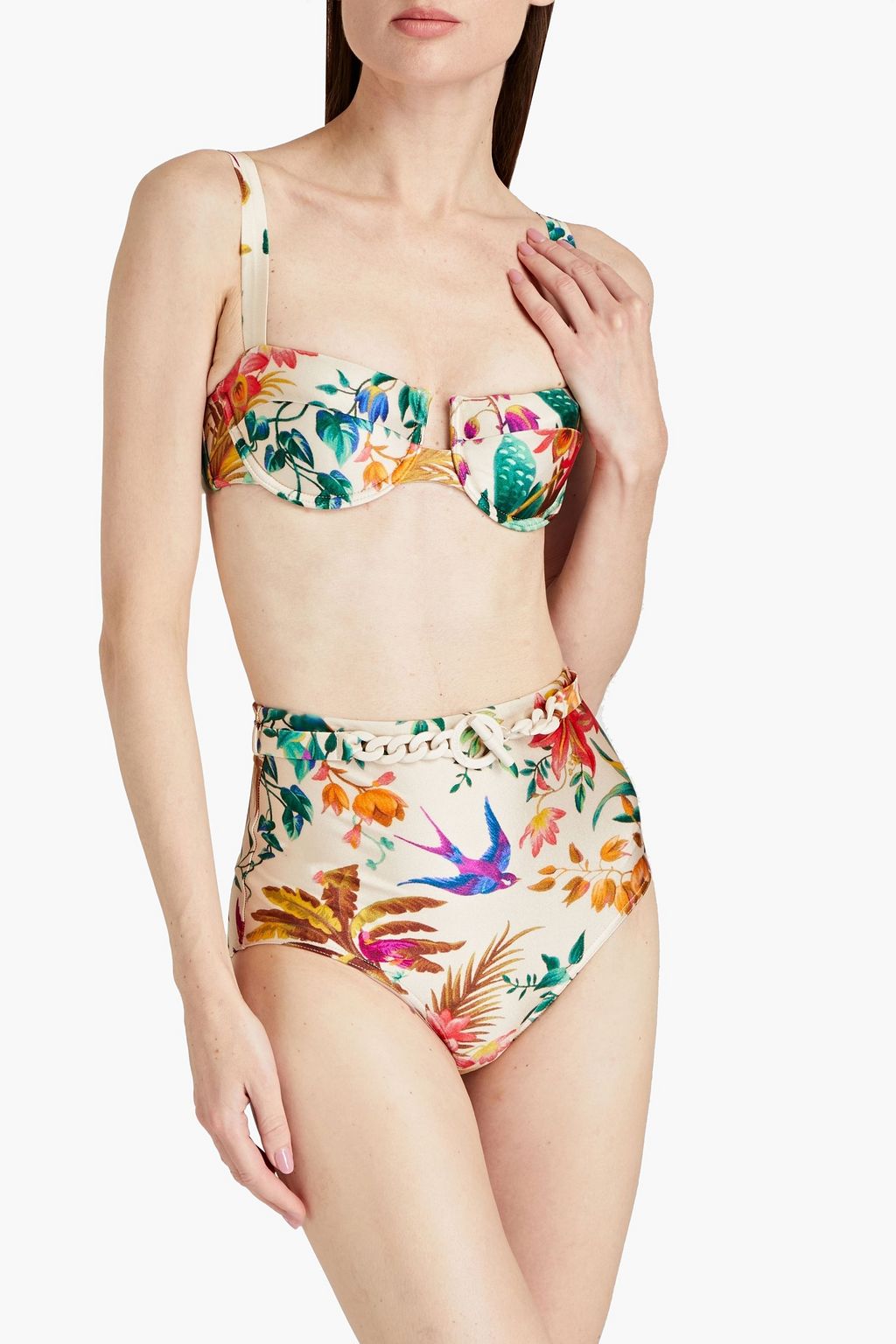 ZIMMERMANN Tropicana belted printed high-rise bikini briefs
