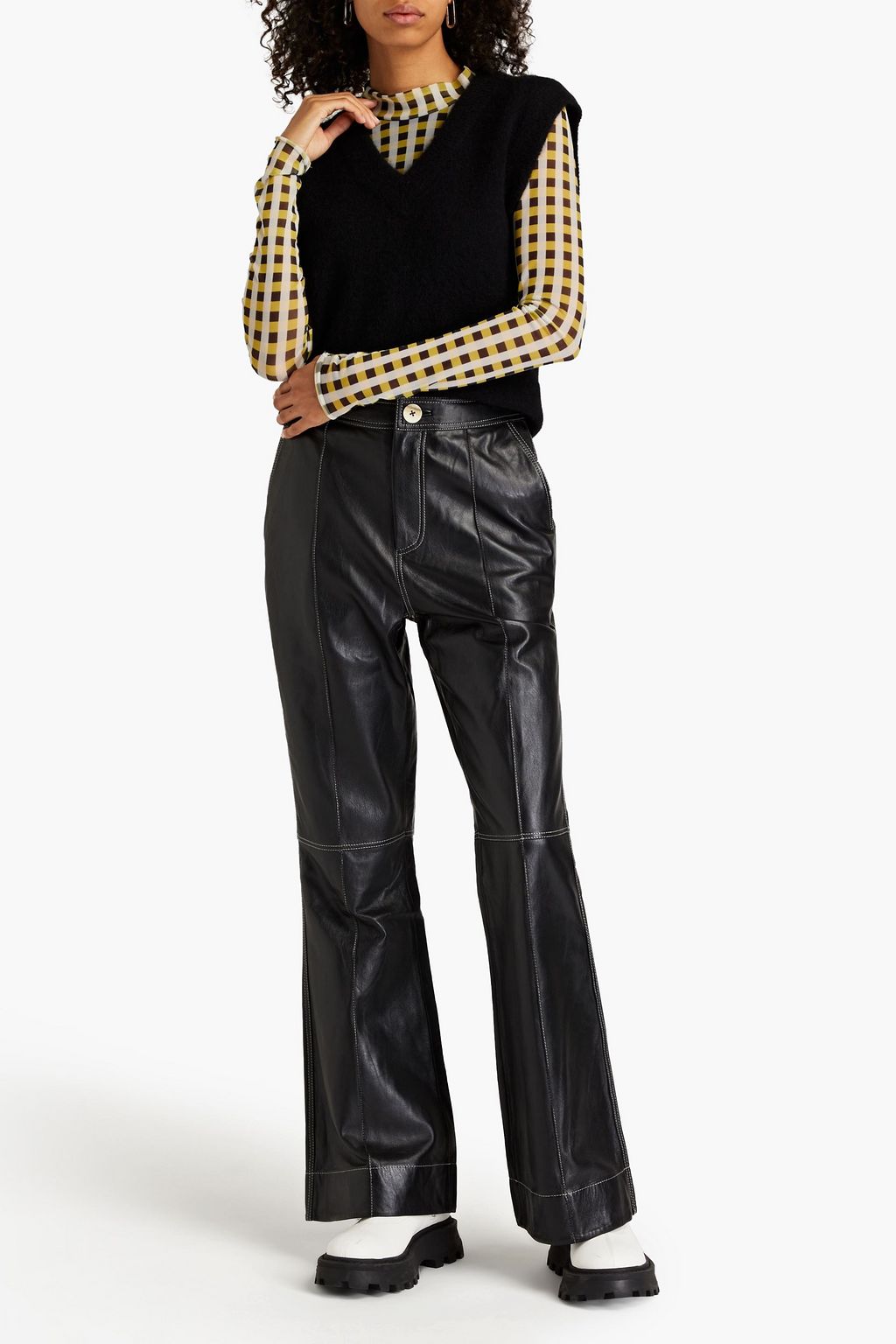 GANNI Leather flared pants