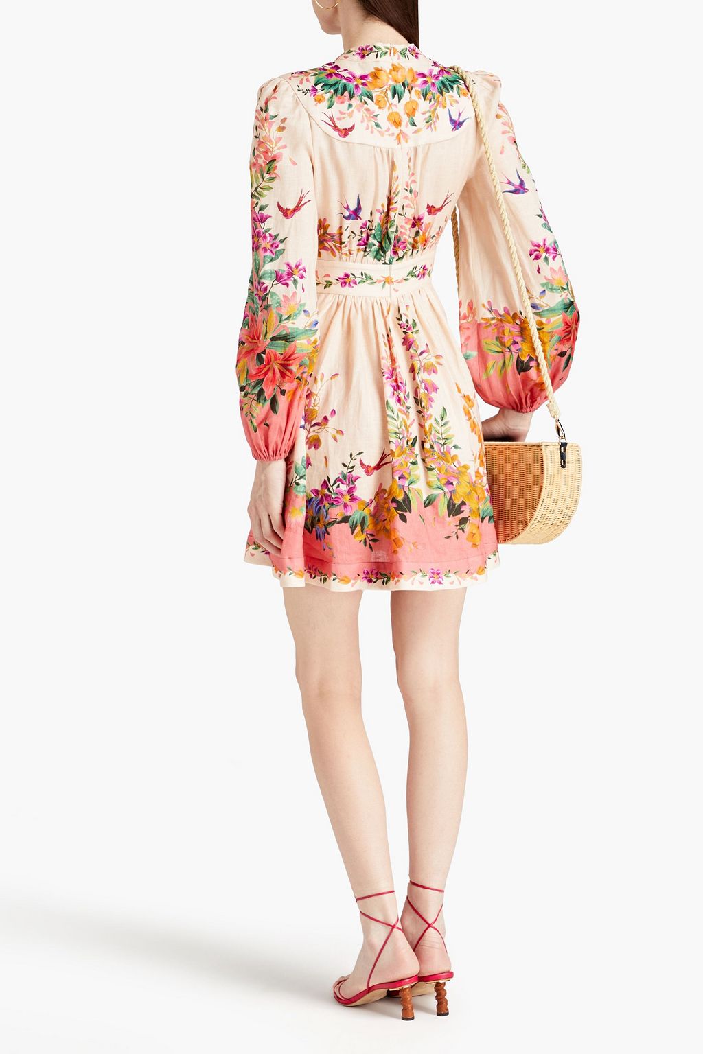 ZIMMERMANN Gathered floral-print linen mini dress