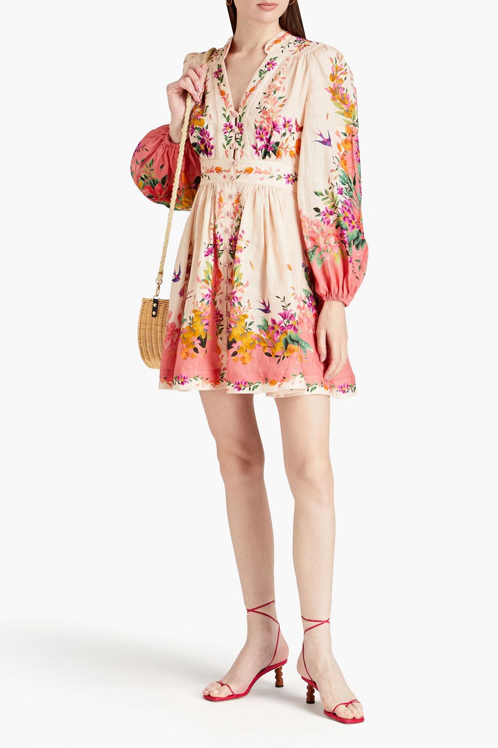 ZIMMERMANN Gathered floral-print linen mini dress