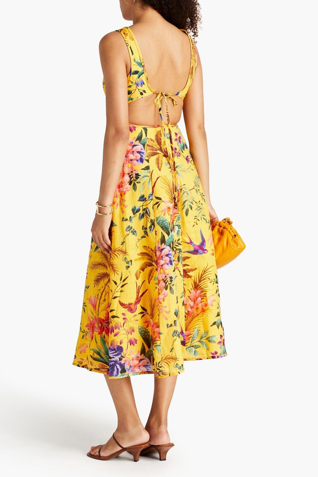 Saffron Tropicana cutout floral-print linen midi dress | ZIMMERMANN ...