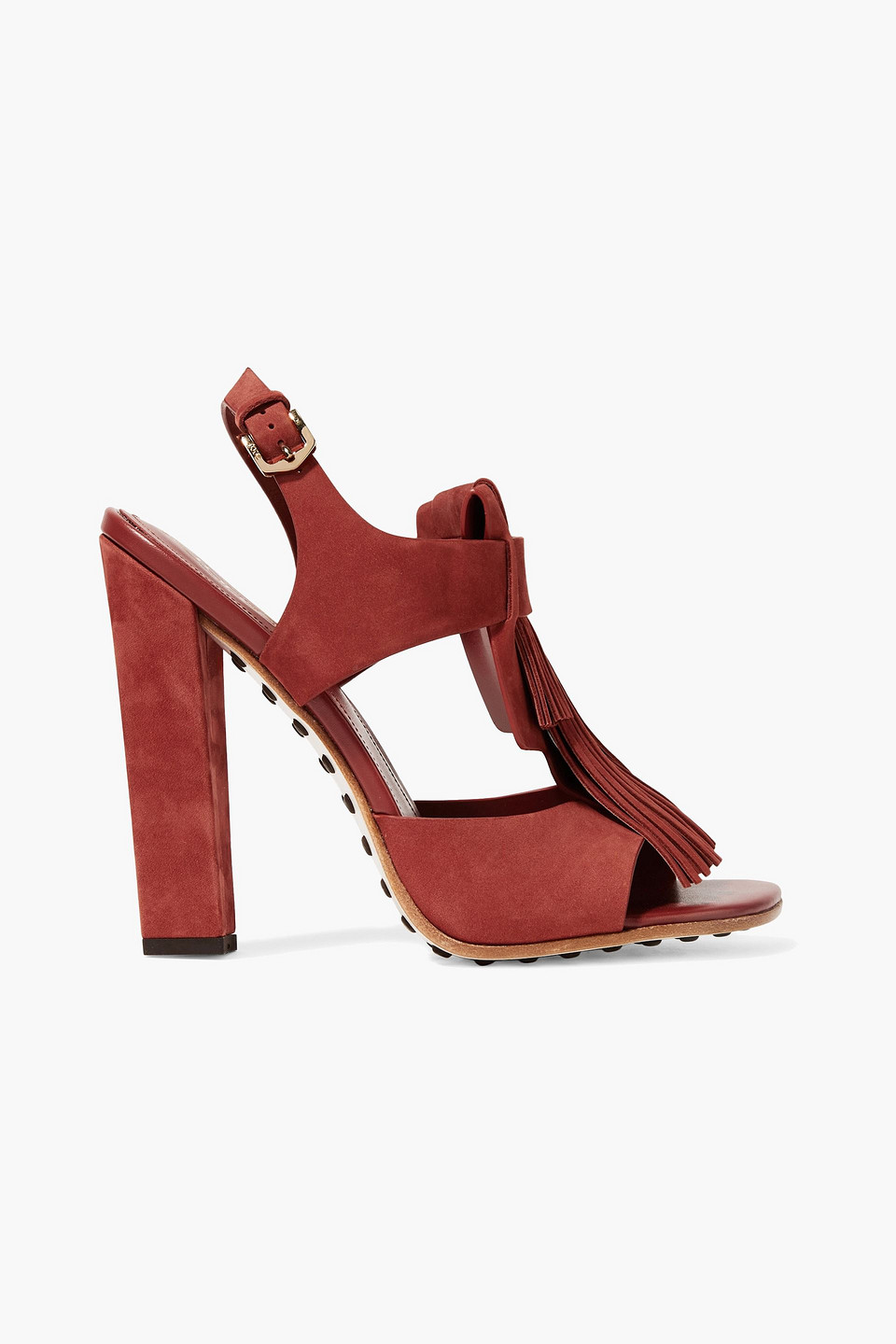 Tod's Fringed Suede Sandals In Brick