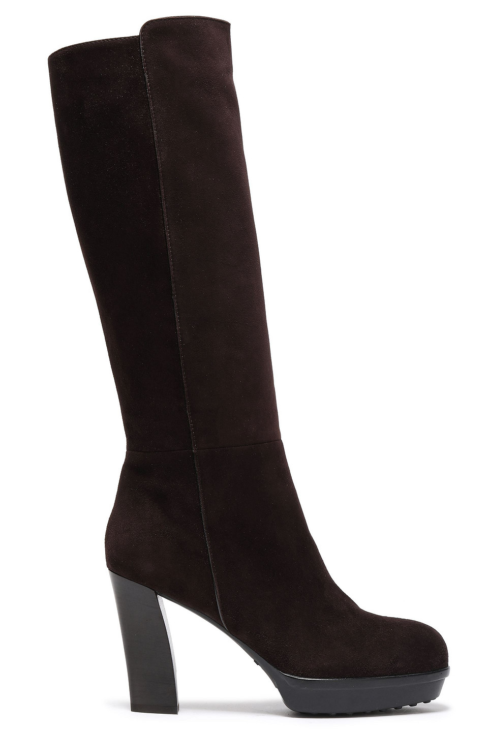 Tod's Suede Platform Knee Boots In Dark Brown