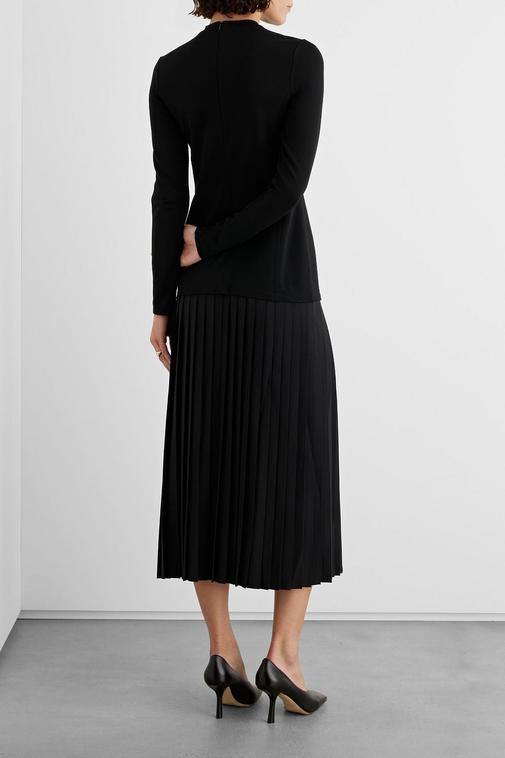 IRIS & INK Plissiertes Midikleid aus Twill mit Jersey-Einsätzen