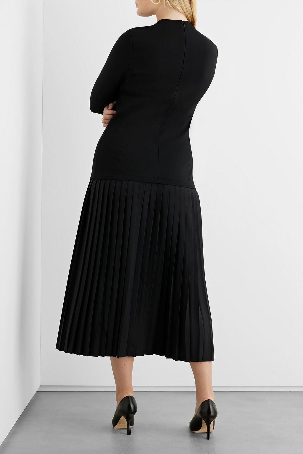 IRIS & INK Plissiertes Midikleid aus Twill mit Jersey-Einsätzen
