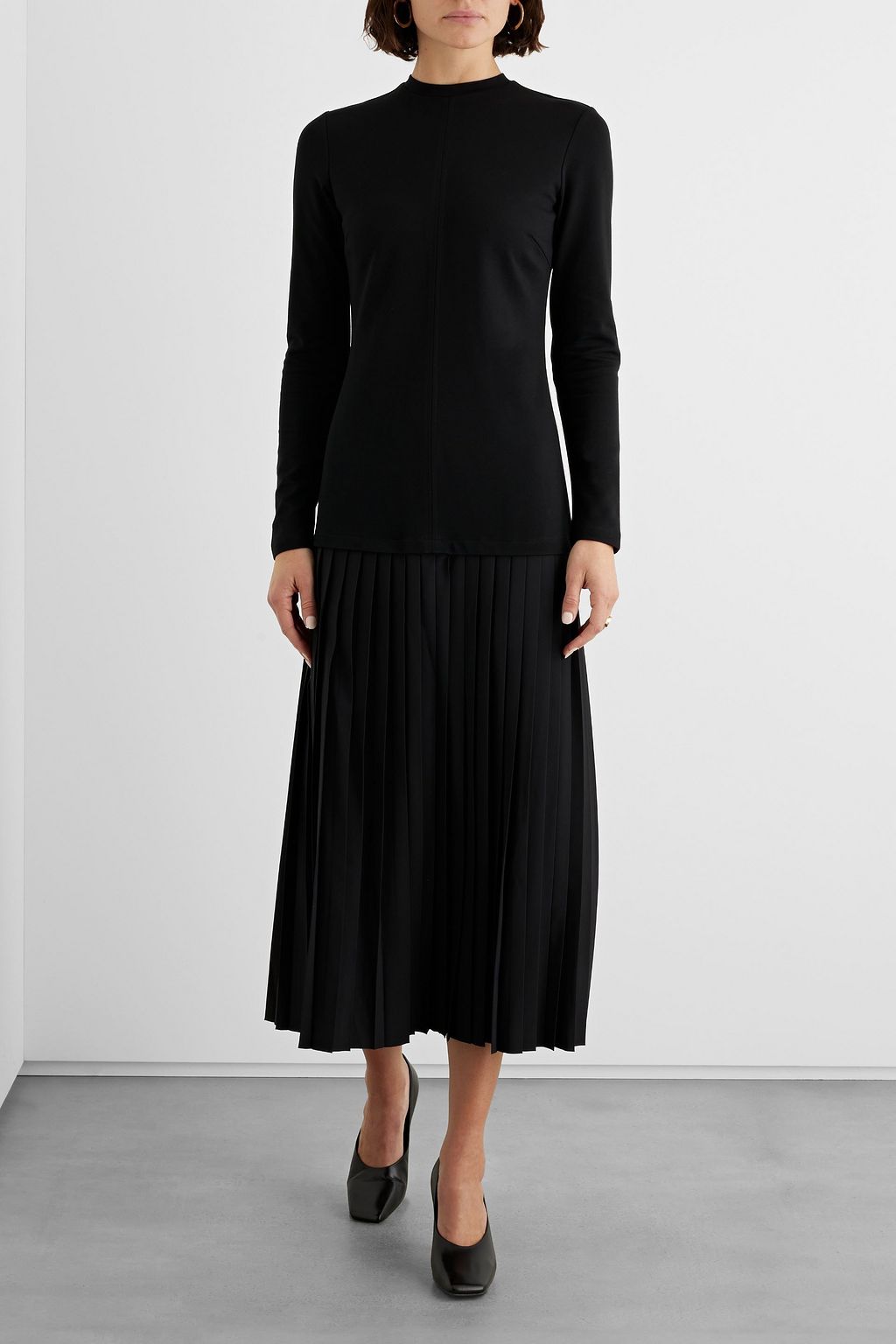 IRIS & INK Plissiertes Midikleid aus Twill mit Jersey-Einsätzen