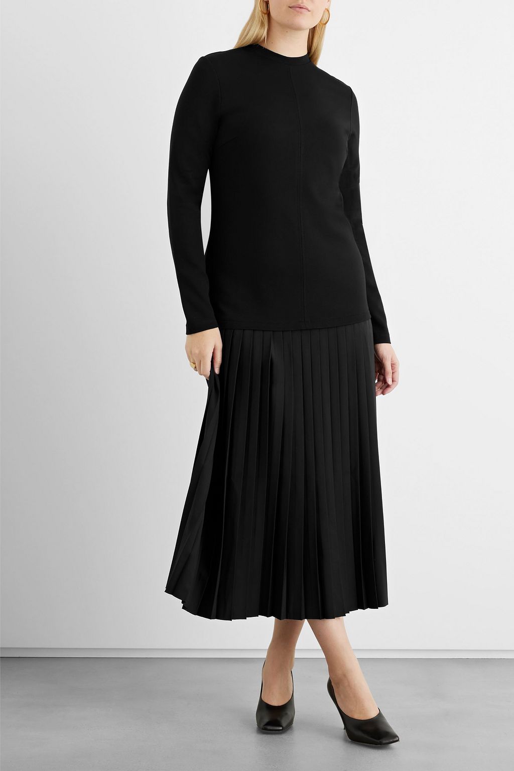 IRIS & INK Plissiertes Midikleid aus Twill mit Jersey-Einsätzen