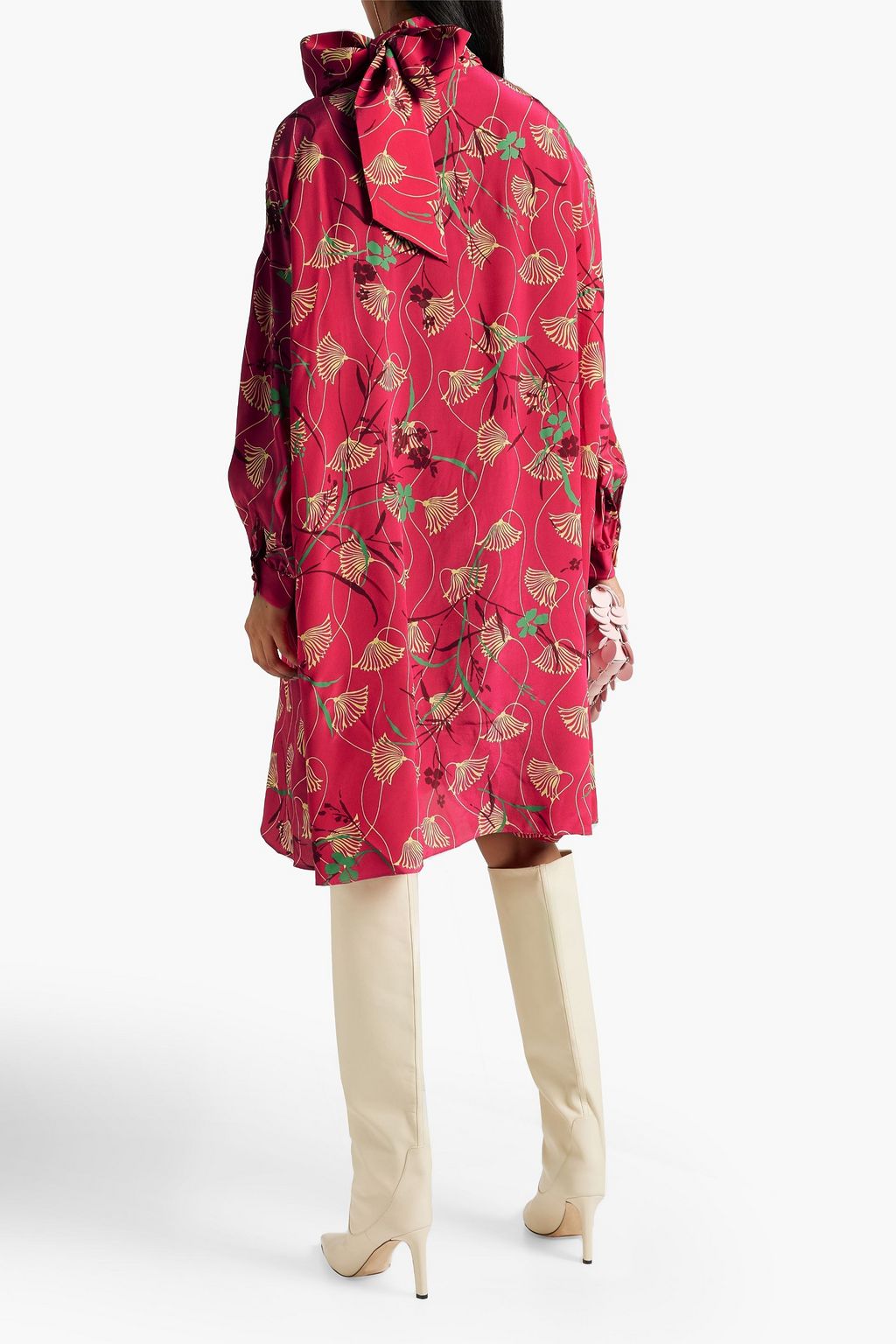 VALENTINO GARAVANI Pussy-bow floral-print silk crepe de chine dress