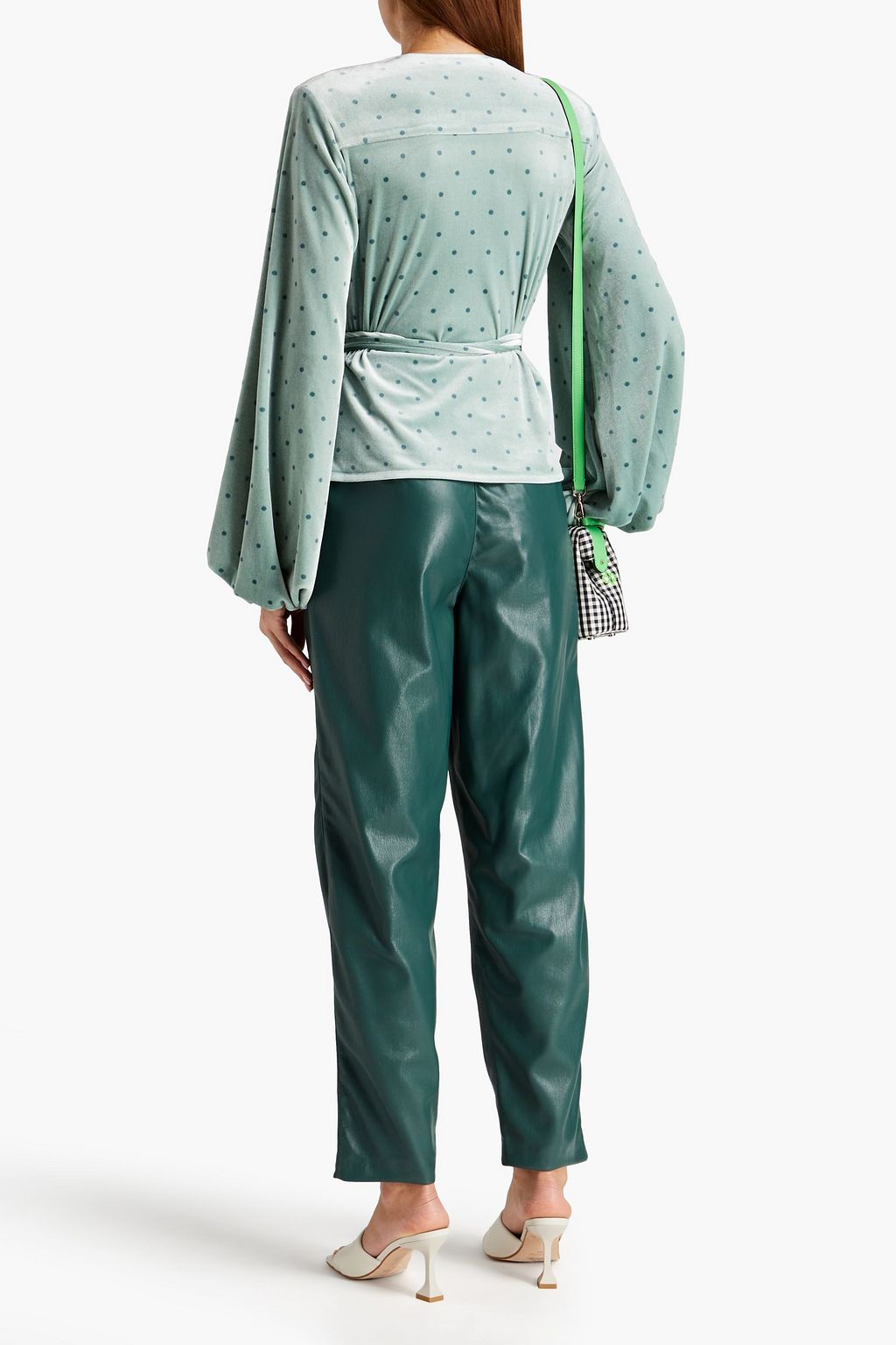 ROTATE BIRGER CHRISTENSEN Steffi polkadot stretchvelvet wrap top