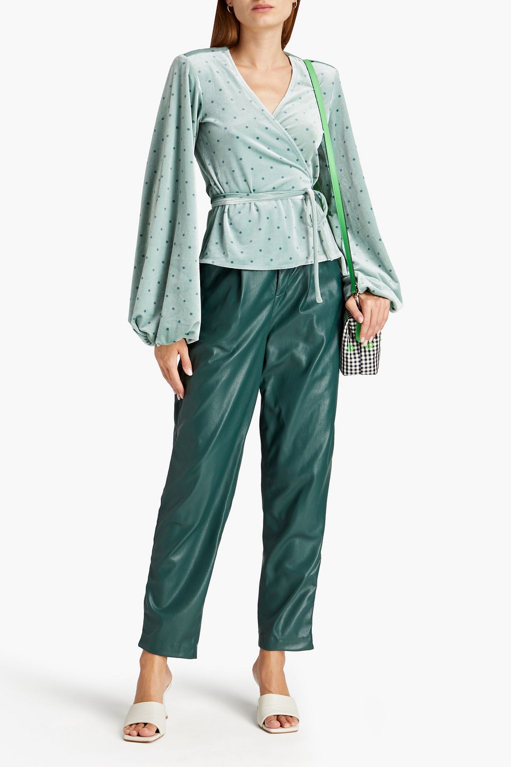 ROTATE BIRGER CHRISTENSEN Steffi polkadot stretchvelvet wrap top