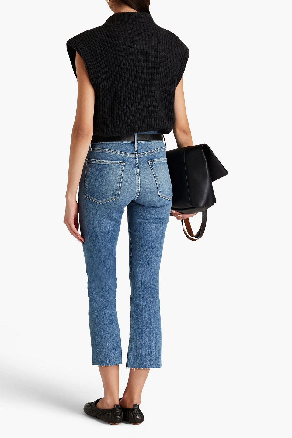 Shop Frame Le Crop Mini Boot Cropped High-rise Bootcut Jeans In Light Denim