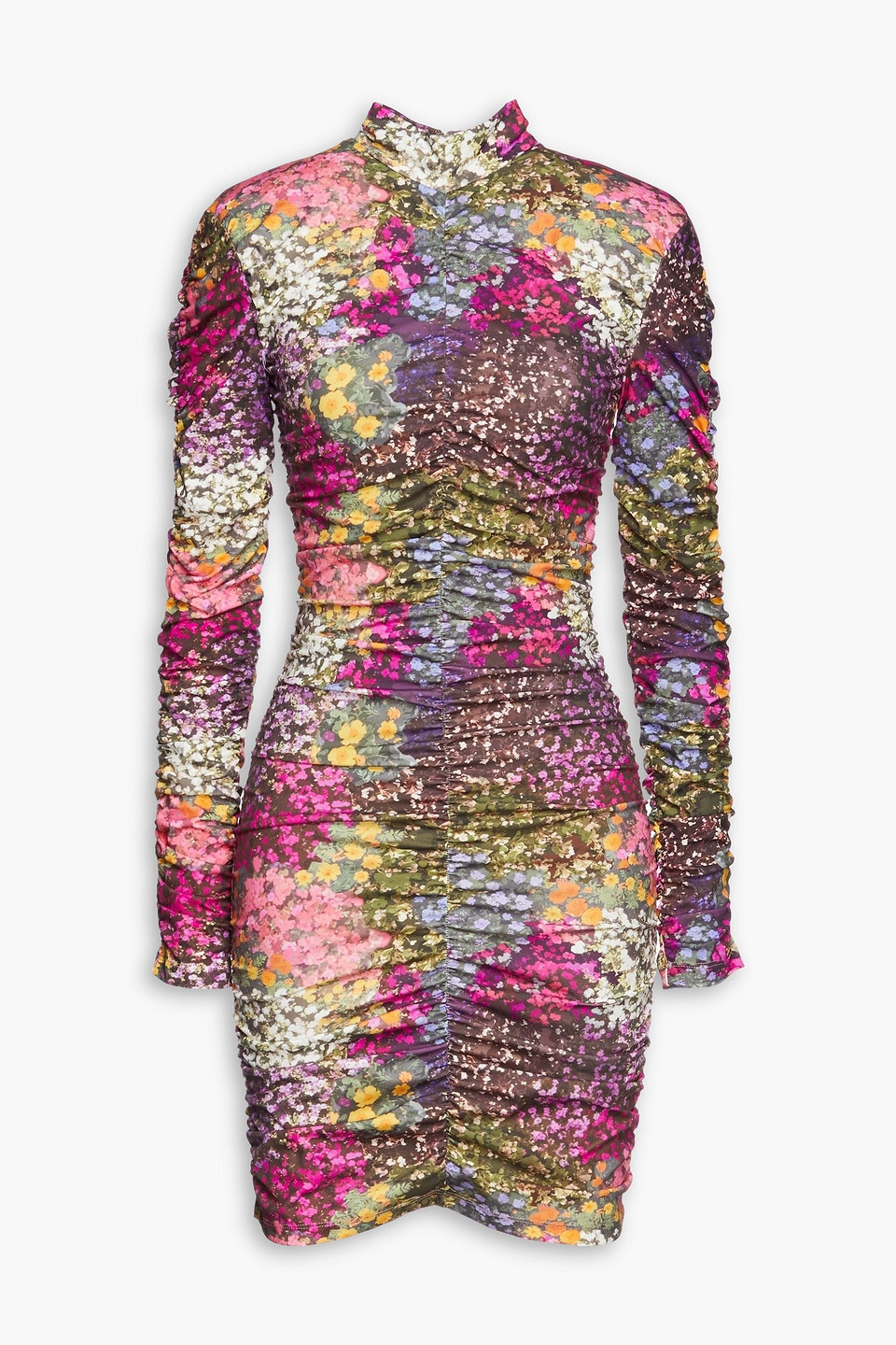 ROTATE BIRGER CHRISTENSEN TATIANA RUCHED FLORAL-PRINT STRETCH-JERSEY MINI DRESS,3074457345633469166