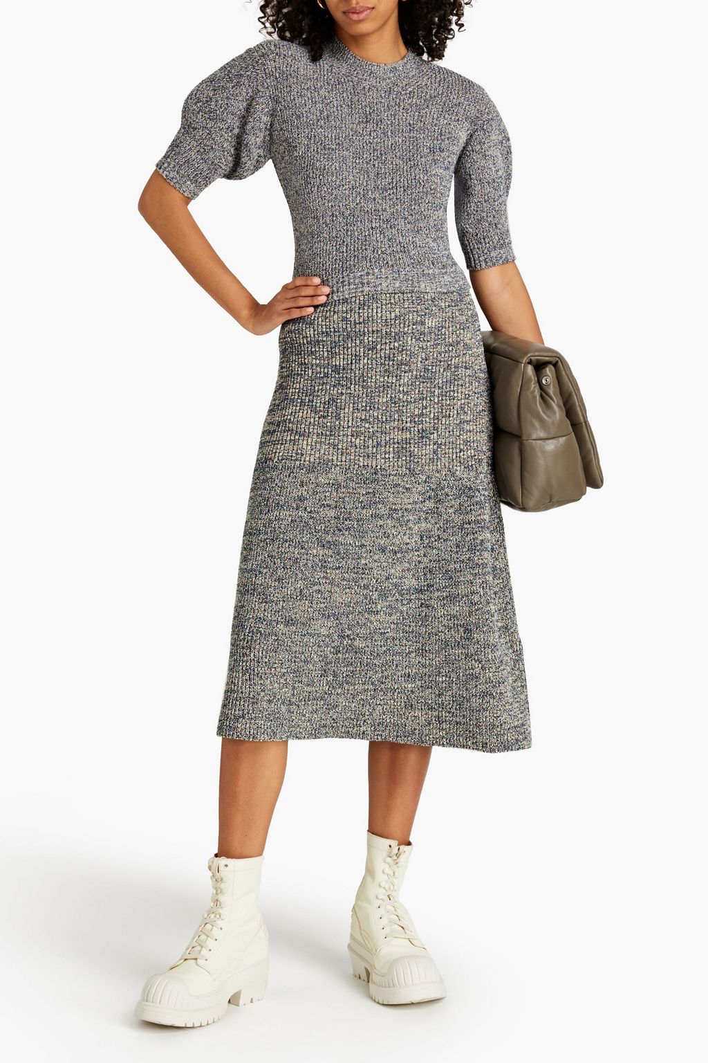 KENZO Mouline marled knitted midi skirt