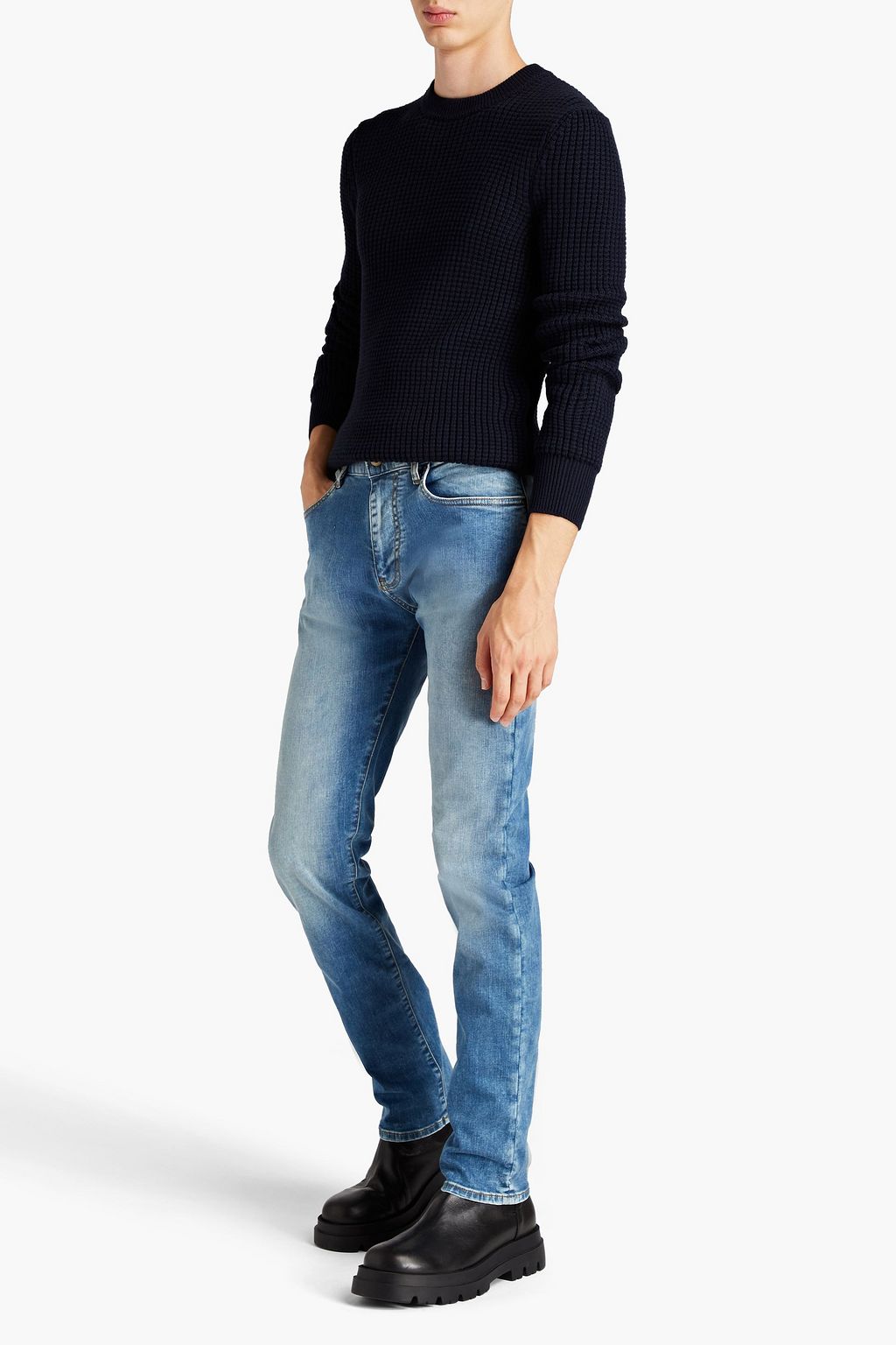 EMPORIO ARMANI Faded denim slim-leg jeans