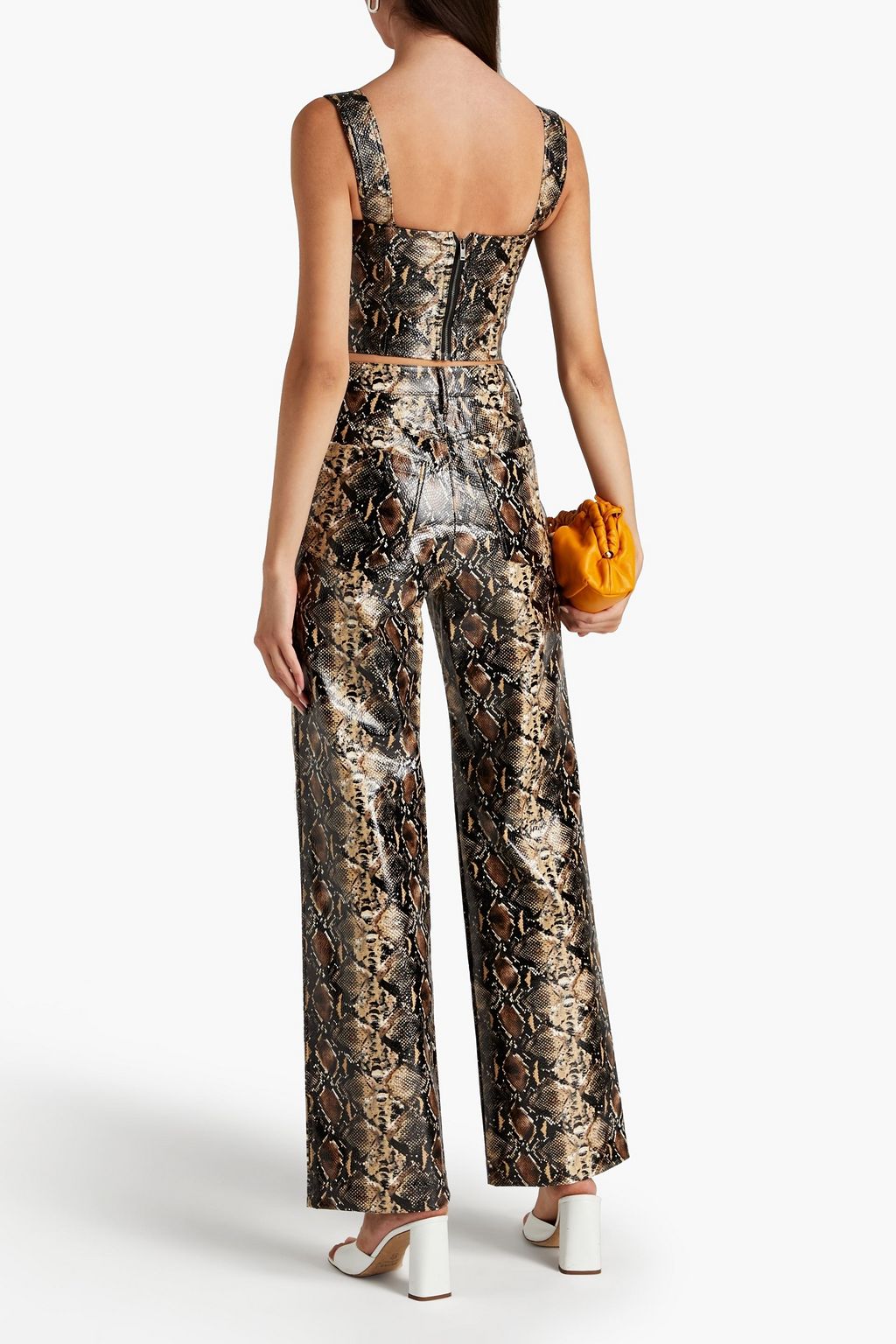ROTATE BIRGER CHRISTENSEN Margaret cropped faux snake-effect leather top