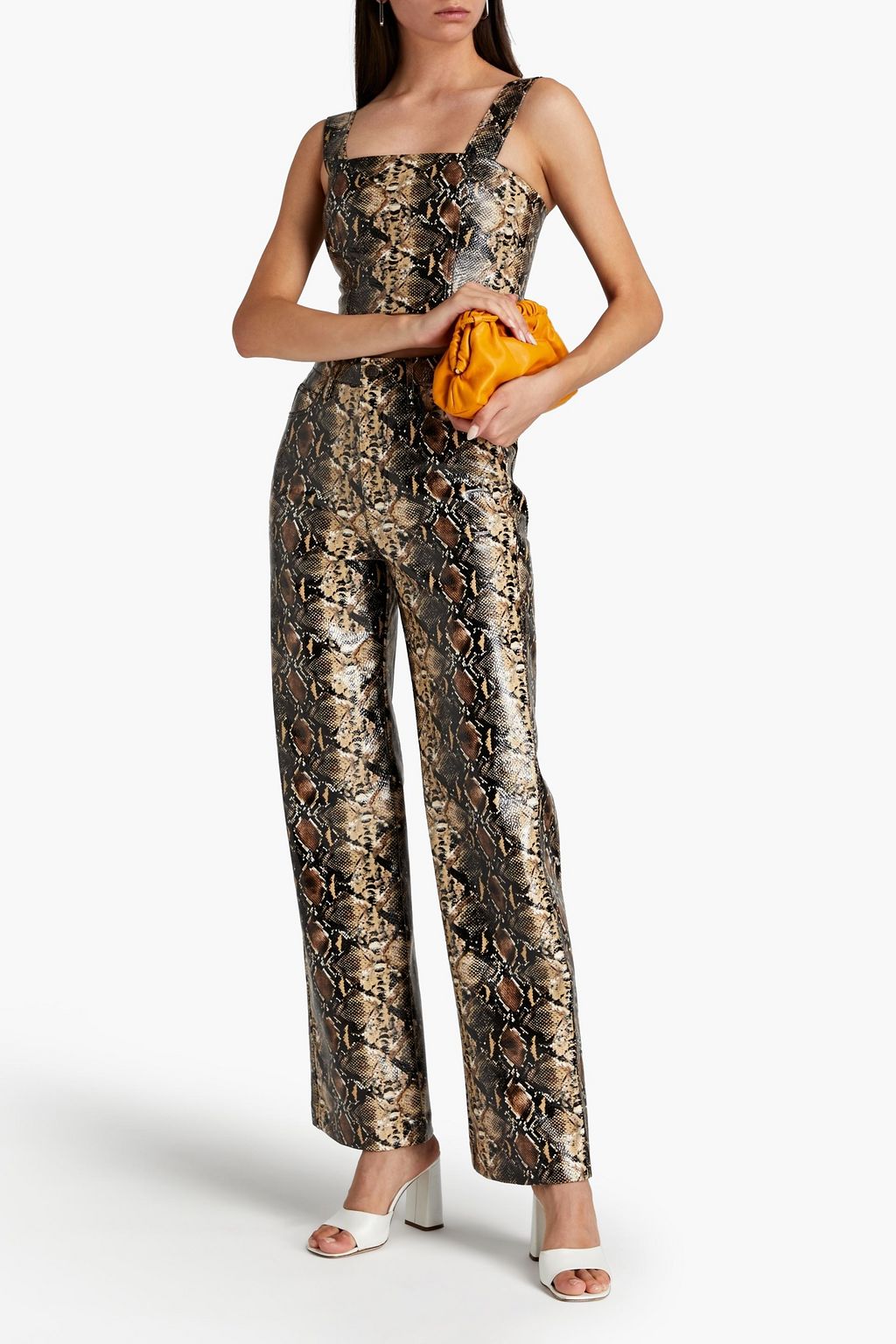 ROTATE BIRGER CHRISTENSEN Margaret cropped faux snake-effect leather top