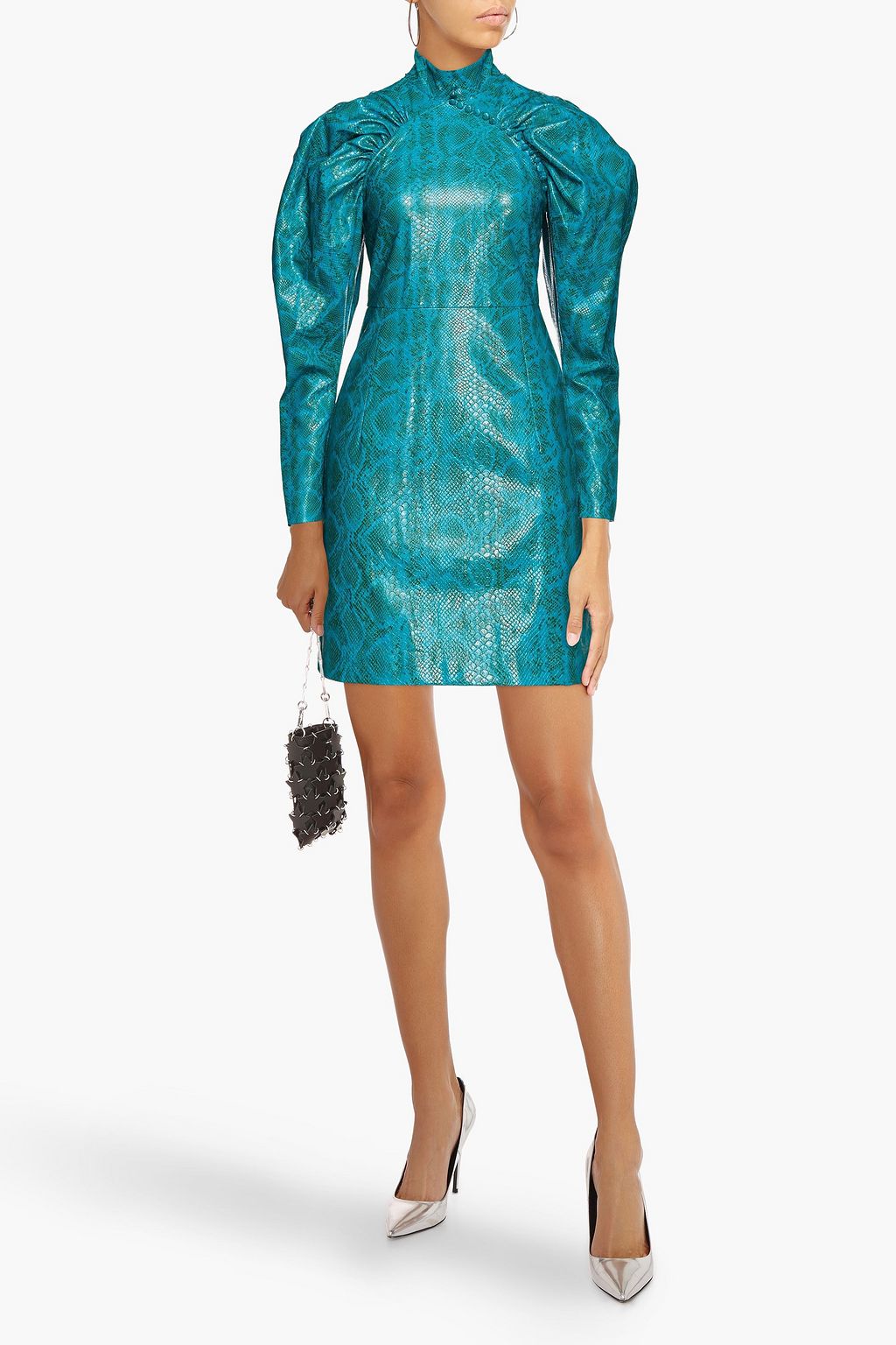 Teal Kim gathered faux snakeeffect leather mini dress ROTATE BIRGER