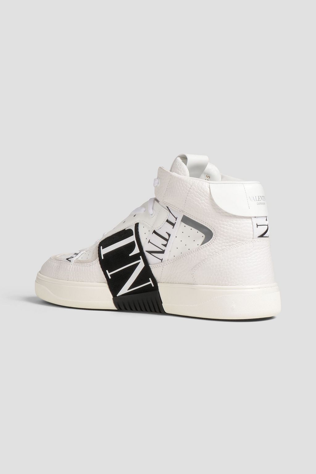 VALENTINO GARAVANI Perforated smooth and textured-leather high-top sneakers