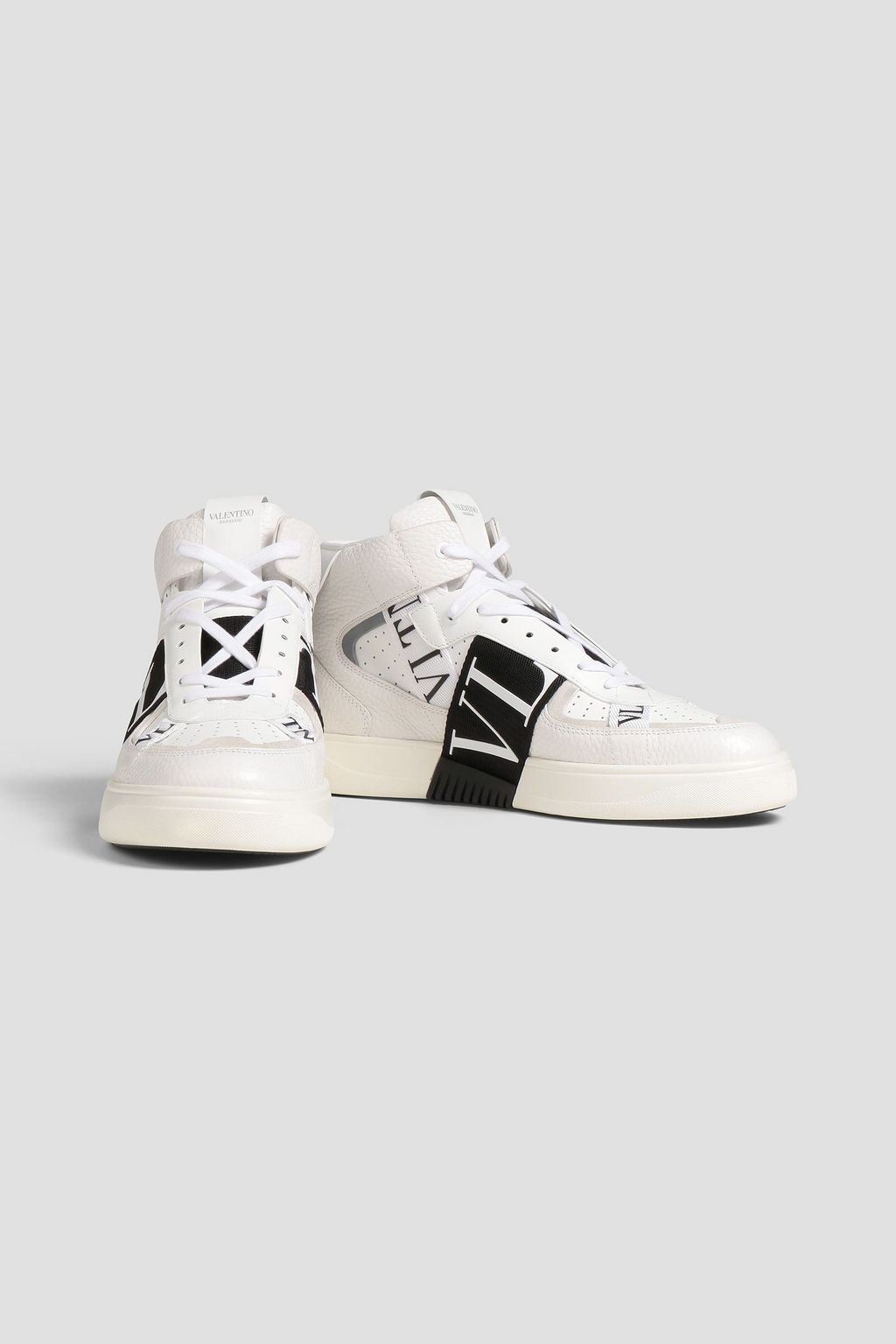 VALENTINO GARAVANI Perforated smooth and textured-leather high-top sneakers