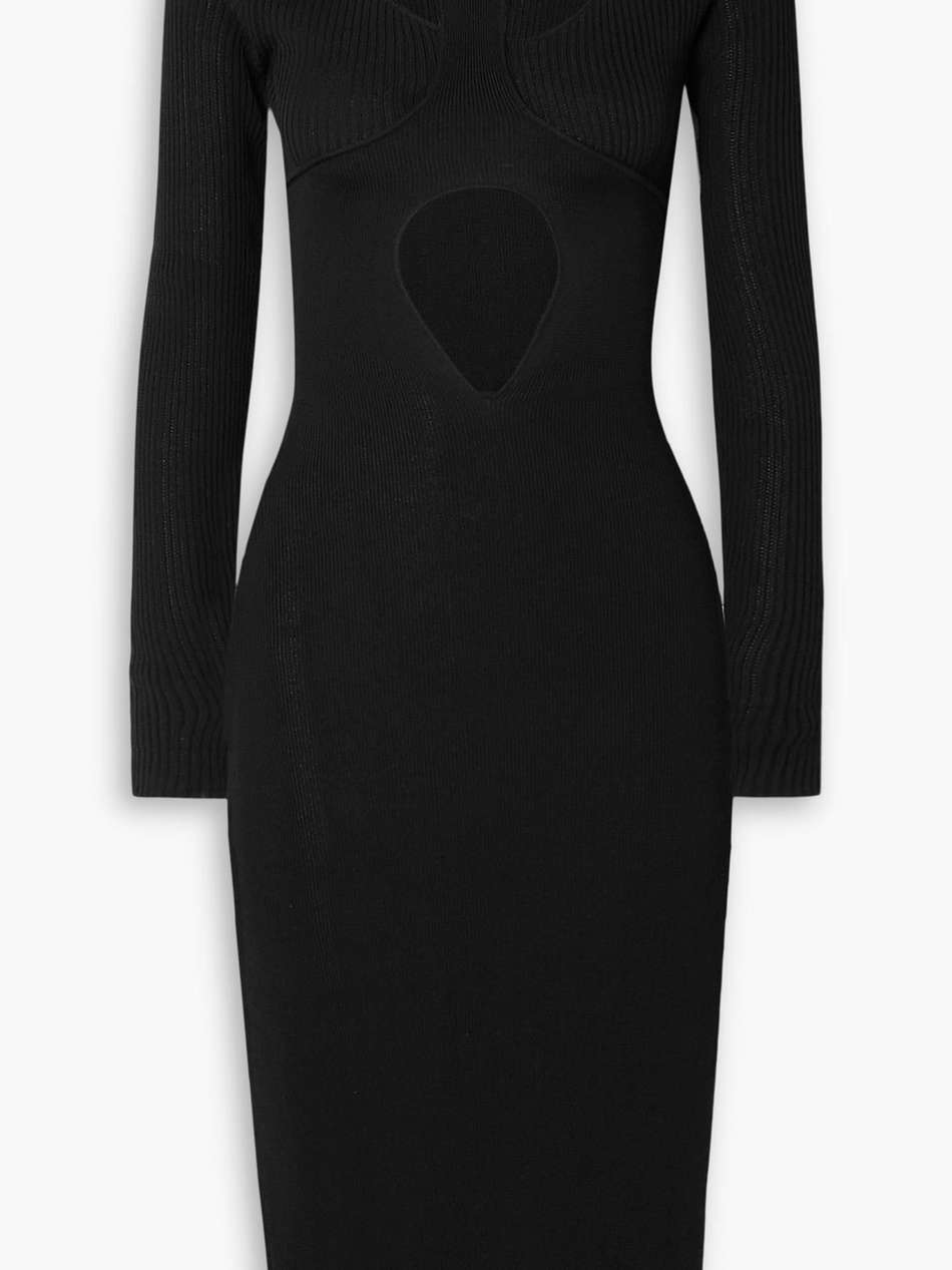 cutout layered ribbed stretch-knit midi dress