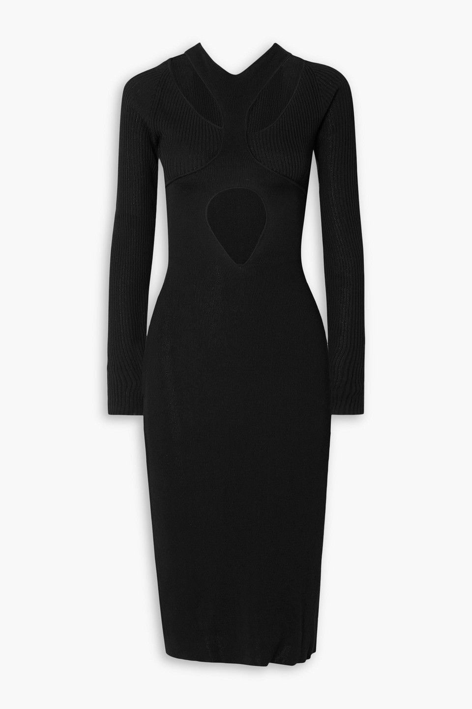 Cutout layered ribbed stretch-knit midi dress