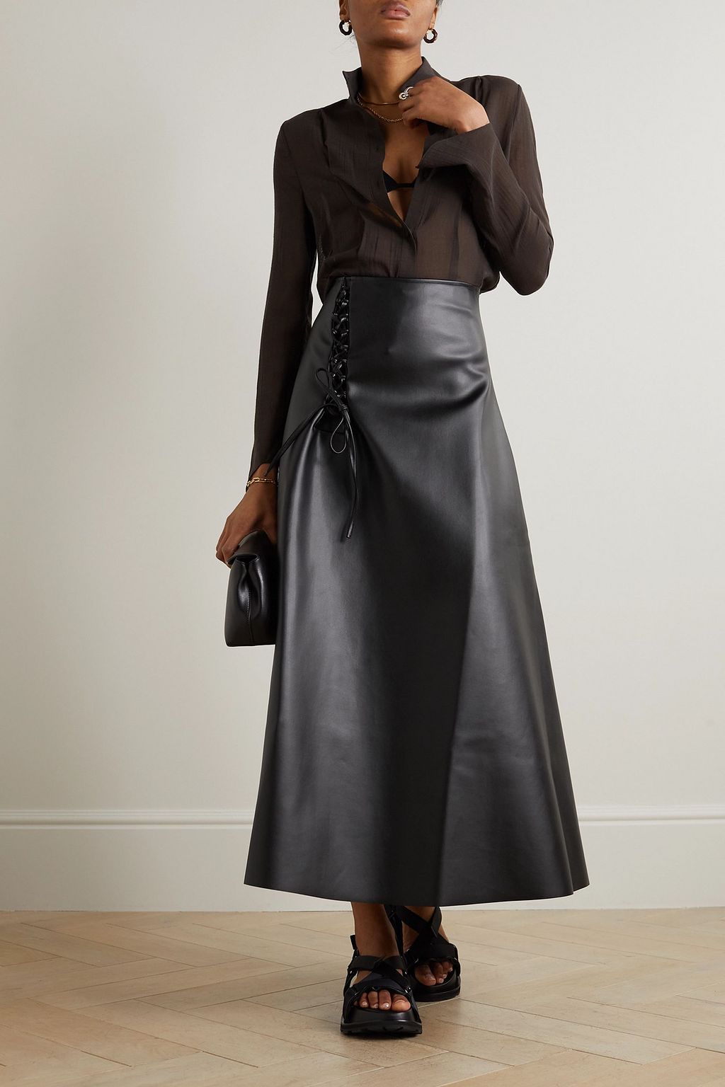 Pu leather maxi skirt hotsell