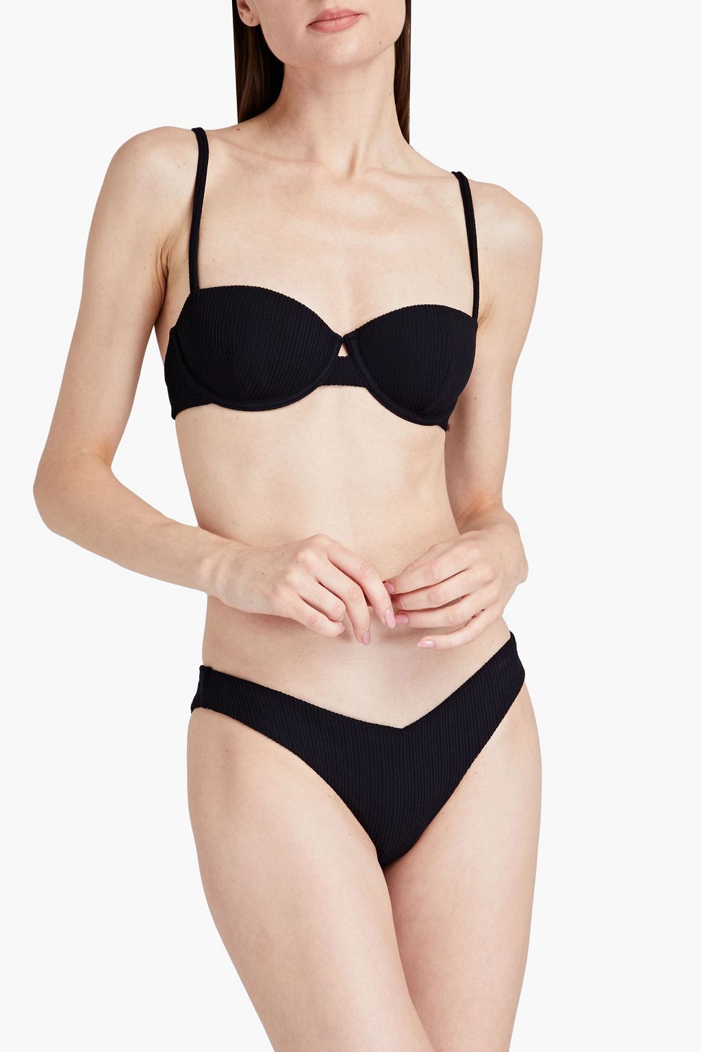 ONIA Dalia stretch-seersucker underwired bikini top