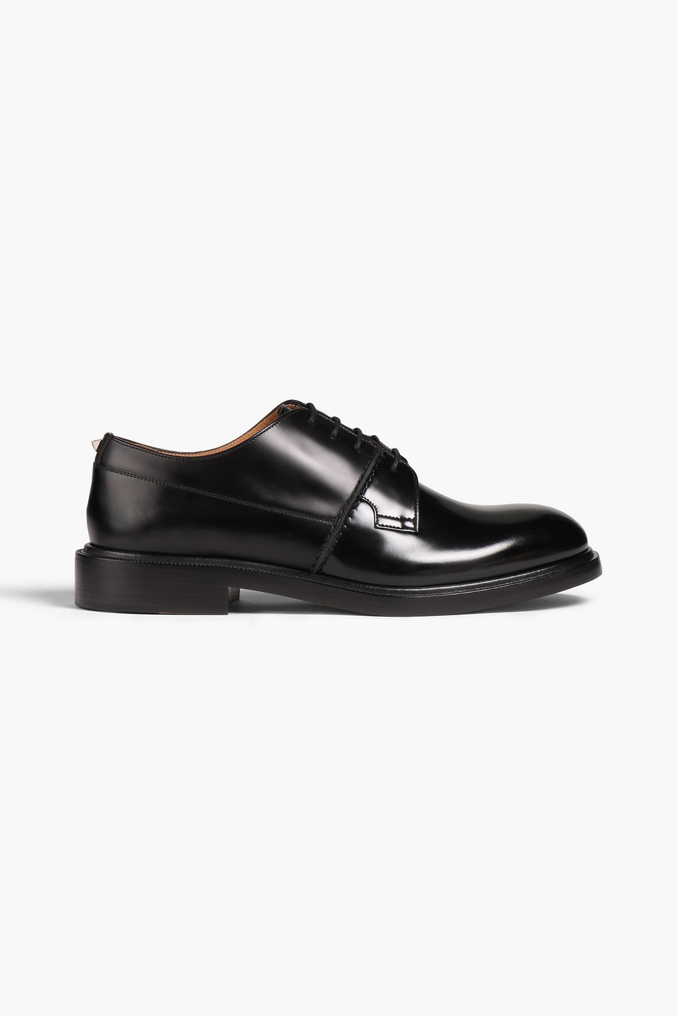 Valentino Garavani Matte And Glossed-leather Derby Shoes In Black