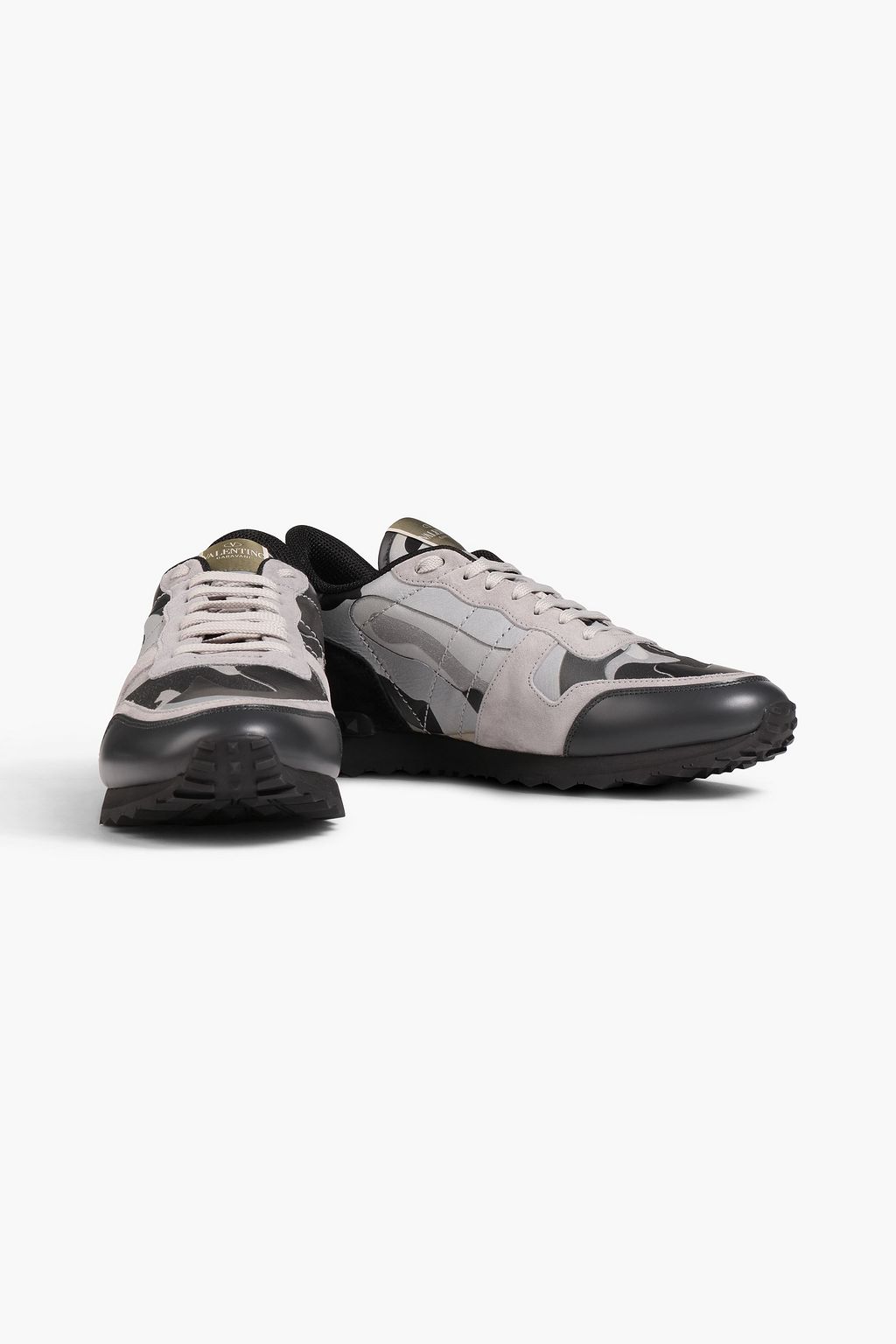 VALENTINO GARAVANI Rockrunner camouflage-print canvas, suede and leather sneakers