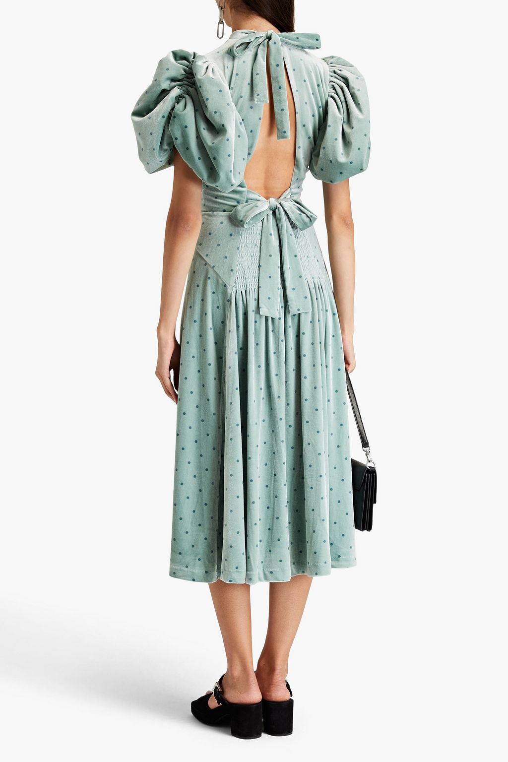 ROTATE BIRGER CHRISTENSEN Gathered polka-dot stretch-velvet midi dress ...