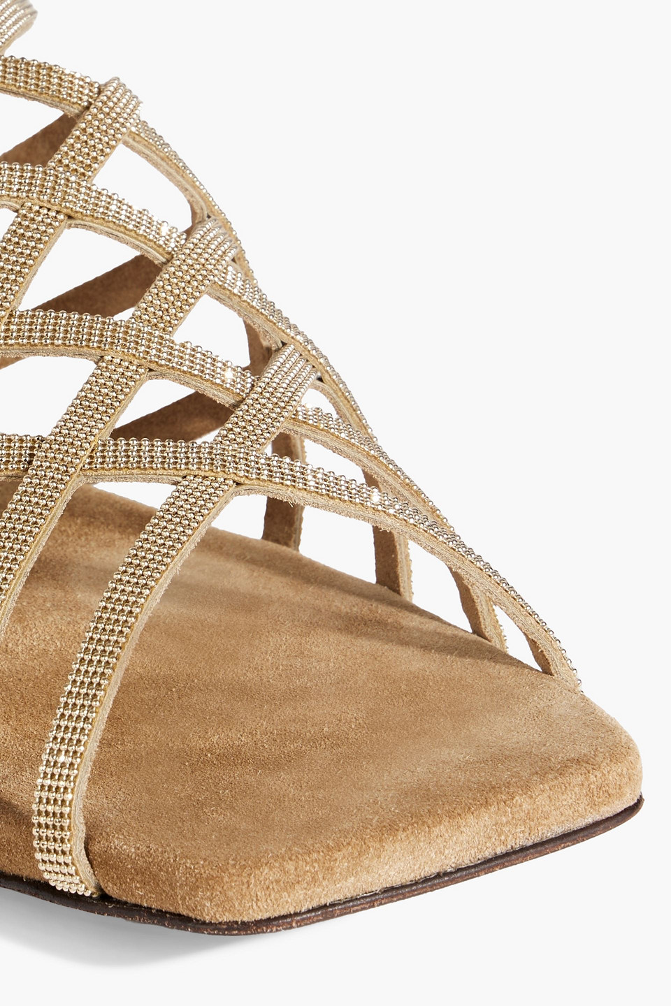 Shop Brunello Cucinelli Bead-embellished Suede Sandals In Gold