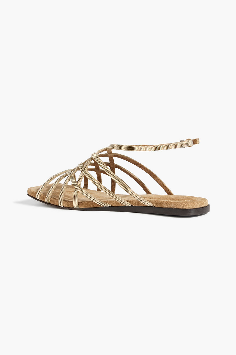 Brunello Cucinelli Suede Monili Caged Sandals In Gold