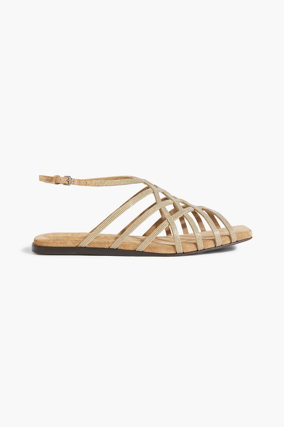 Shop Brunello Cucinelli Bead-embellished Suede Sandals In Gold