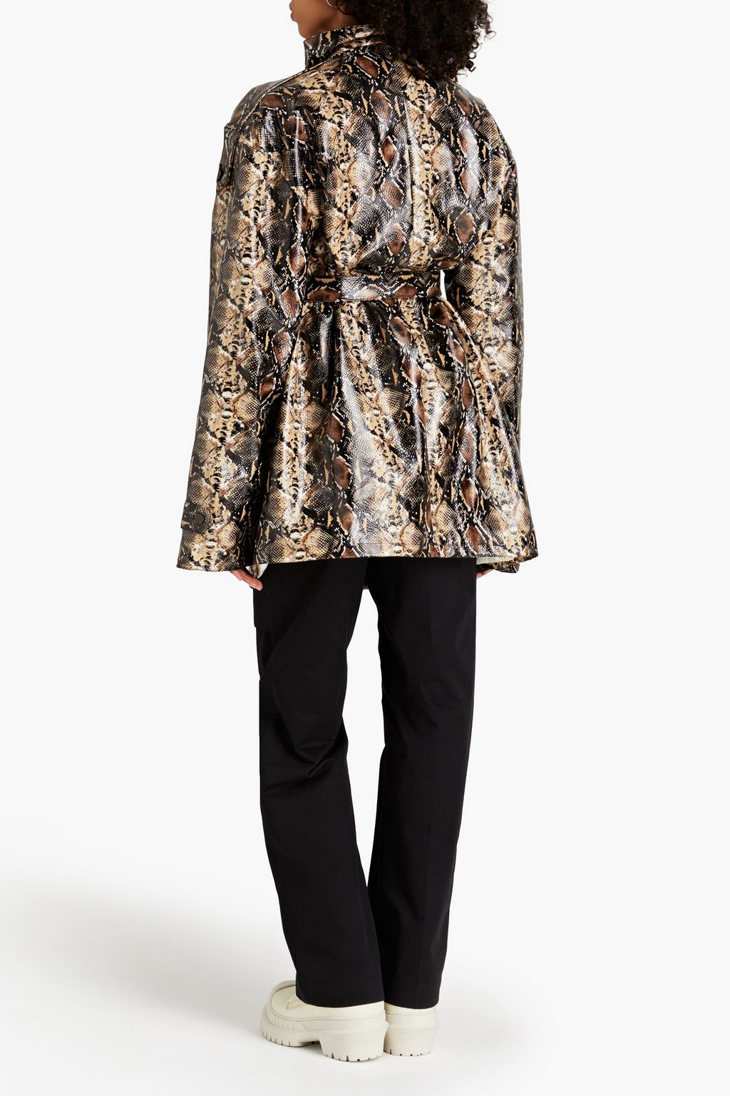 ROTATE BIRGER CHRISTENSEN Rica belted coated faux snake-effect leather jacket
