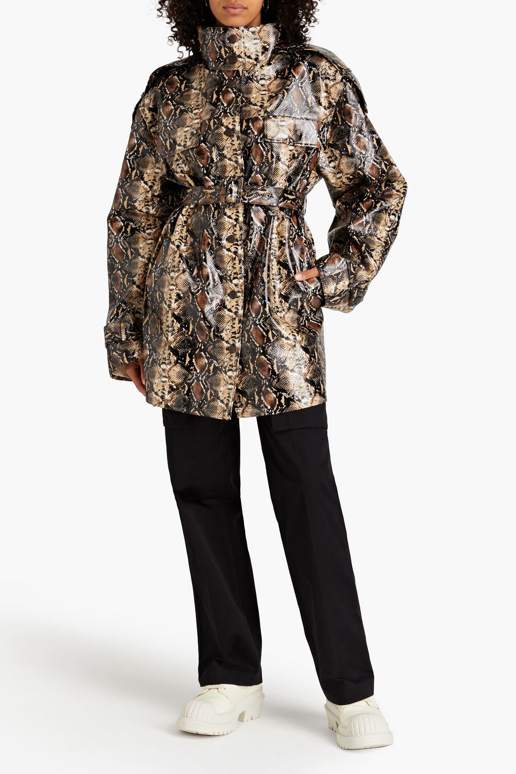 ROTATE BIRGER CHRISTENSEN Rica belted coated faux snake-effect leather jacket