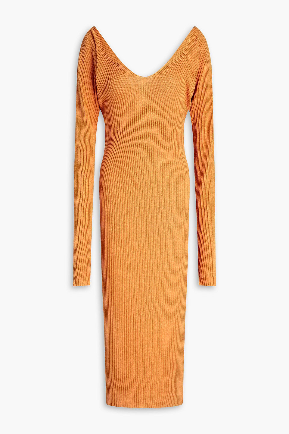 Remain Birger Christensen Courtney Ribbed Jute And Linen-blend Midi Dress In Orange