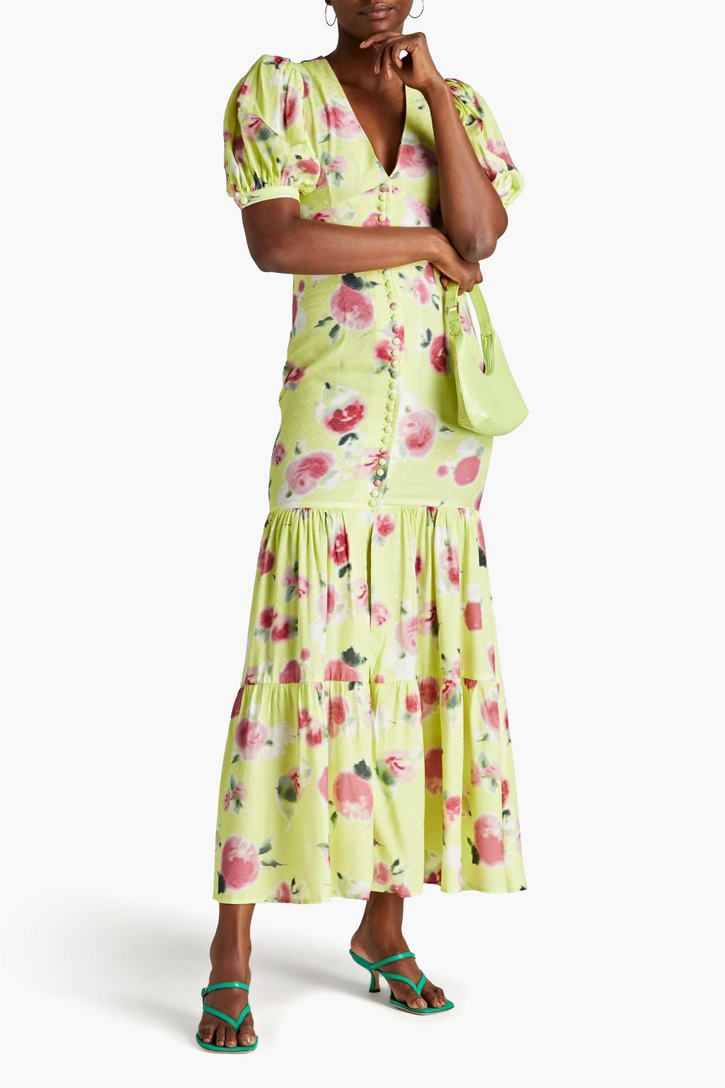 ROTATE BIRGER CHRISTENSEN Gathered floral-print jacquard maxi dress