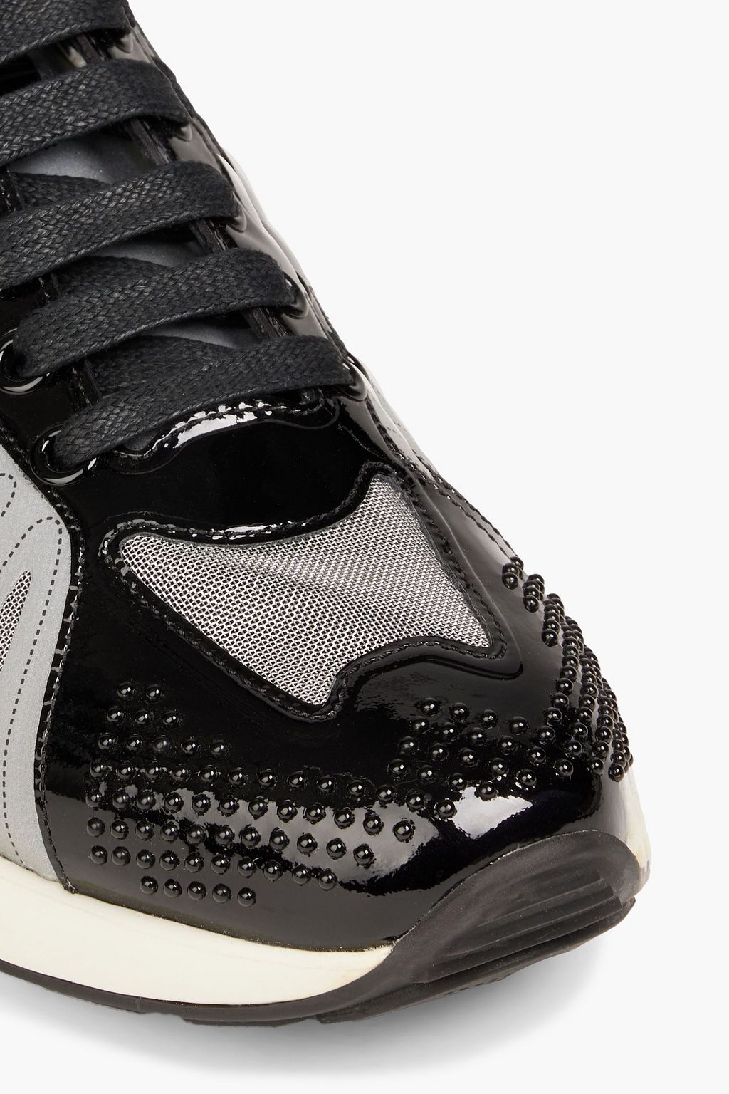 FERRAGAMO Gingi mesh, patent-leather and shell sneakers